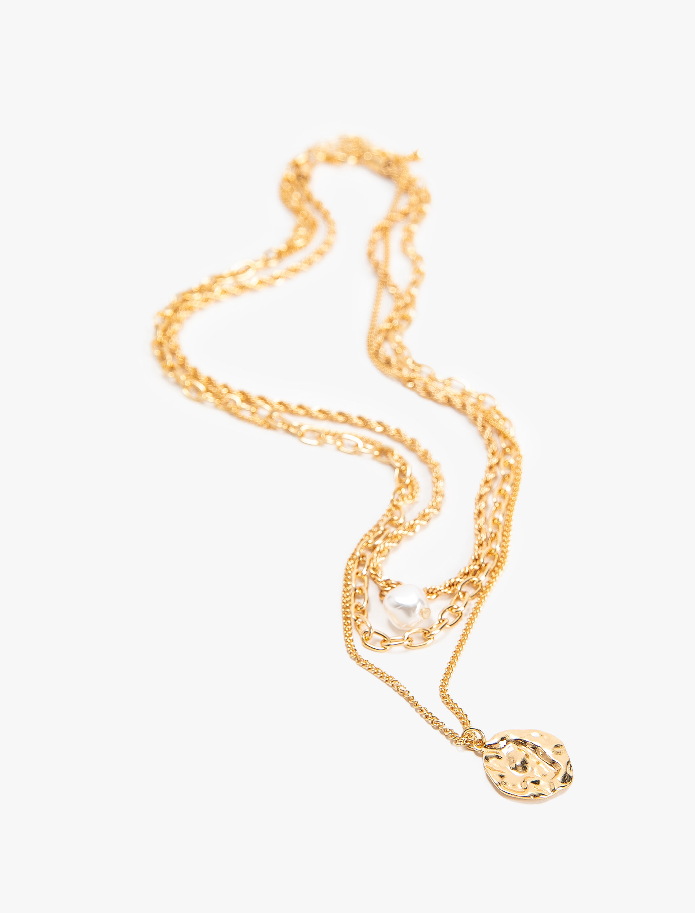  Kadın Katlı Zincir Kolye İnci Charmlı Madalyon Uçlu