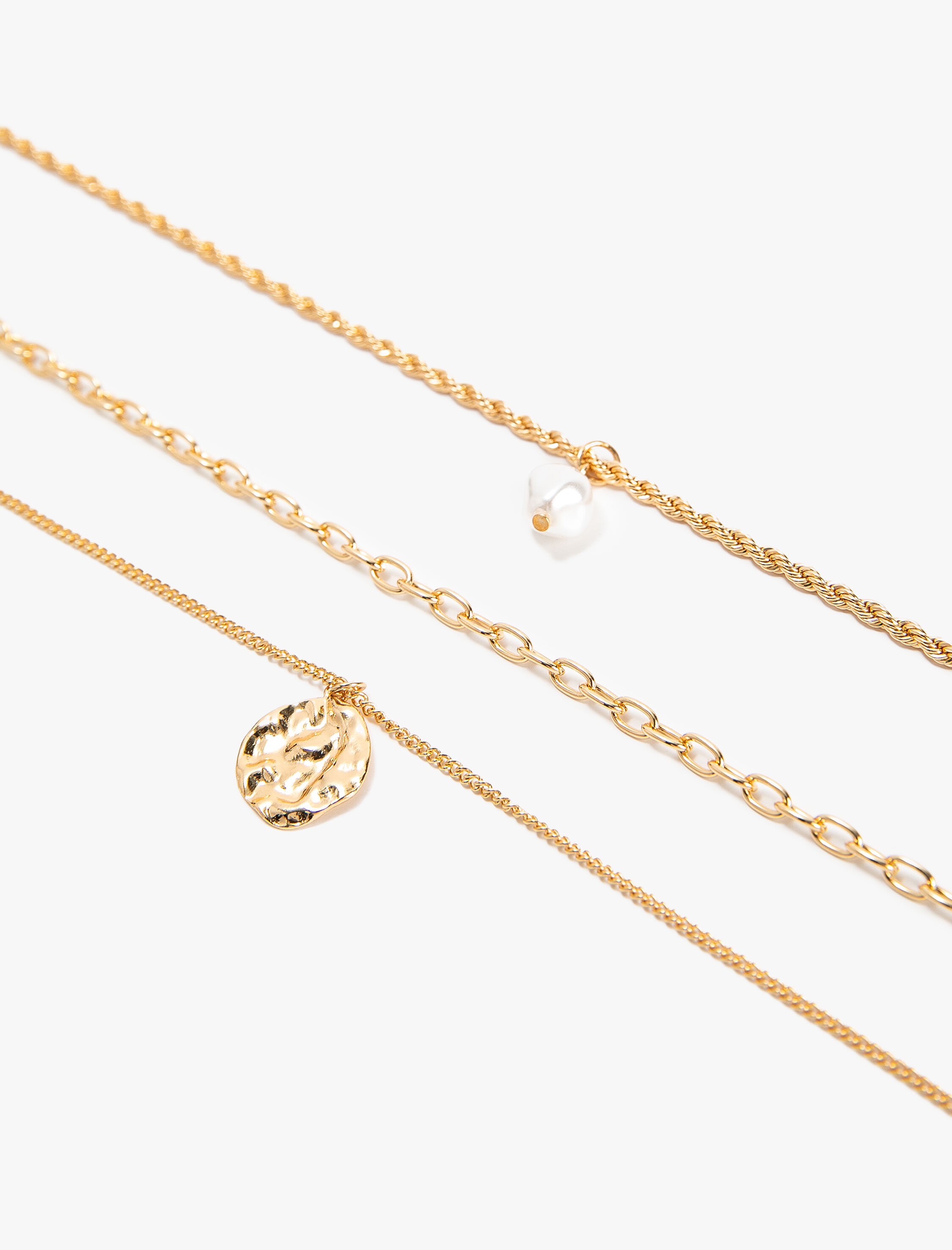  Kadın Katlı Zincir Kolye İnci Charmlı Madalyon Uçlu