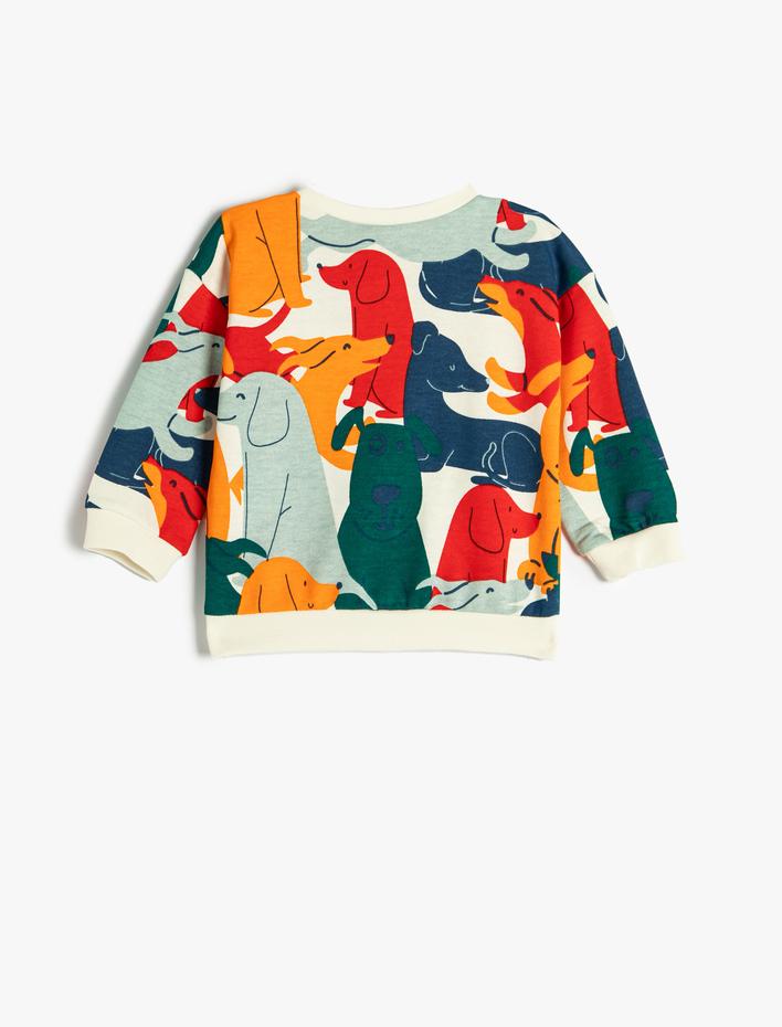 Erkek Bebek Köpek Baskılı Sweatshirt Uzun Kollu Bisiklet Yaka Pamuklu
