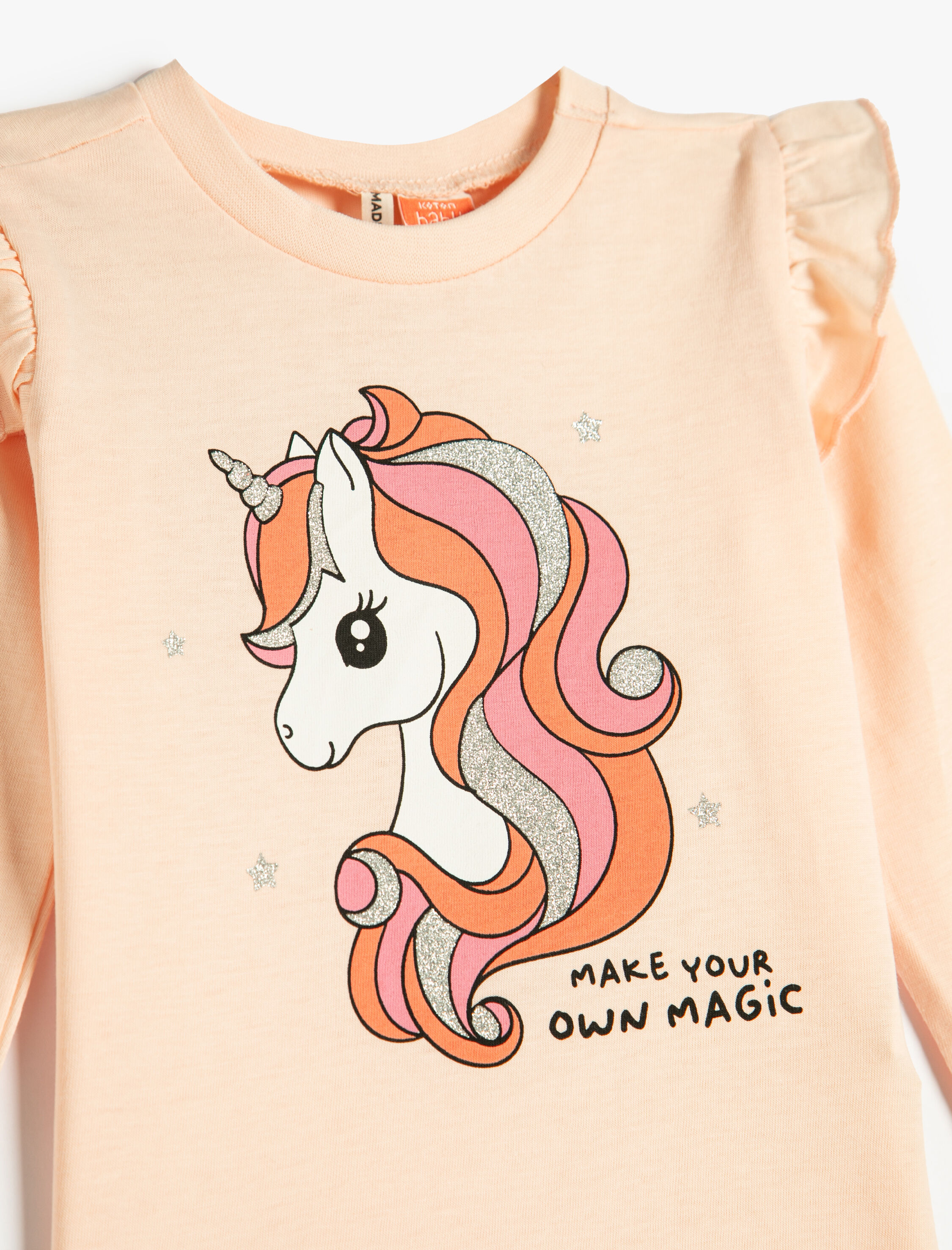  Kız Bebek Basic Tişört Uzun Kollu Fırfır Detaylı Bisiklet Yaka