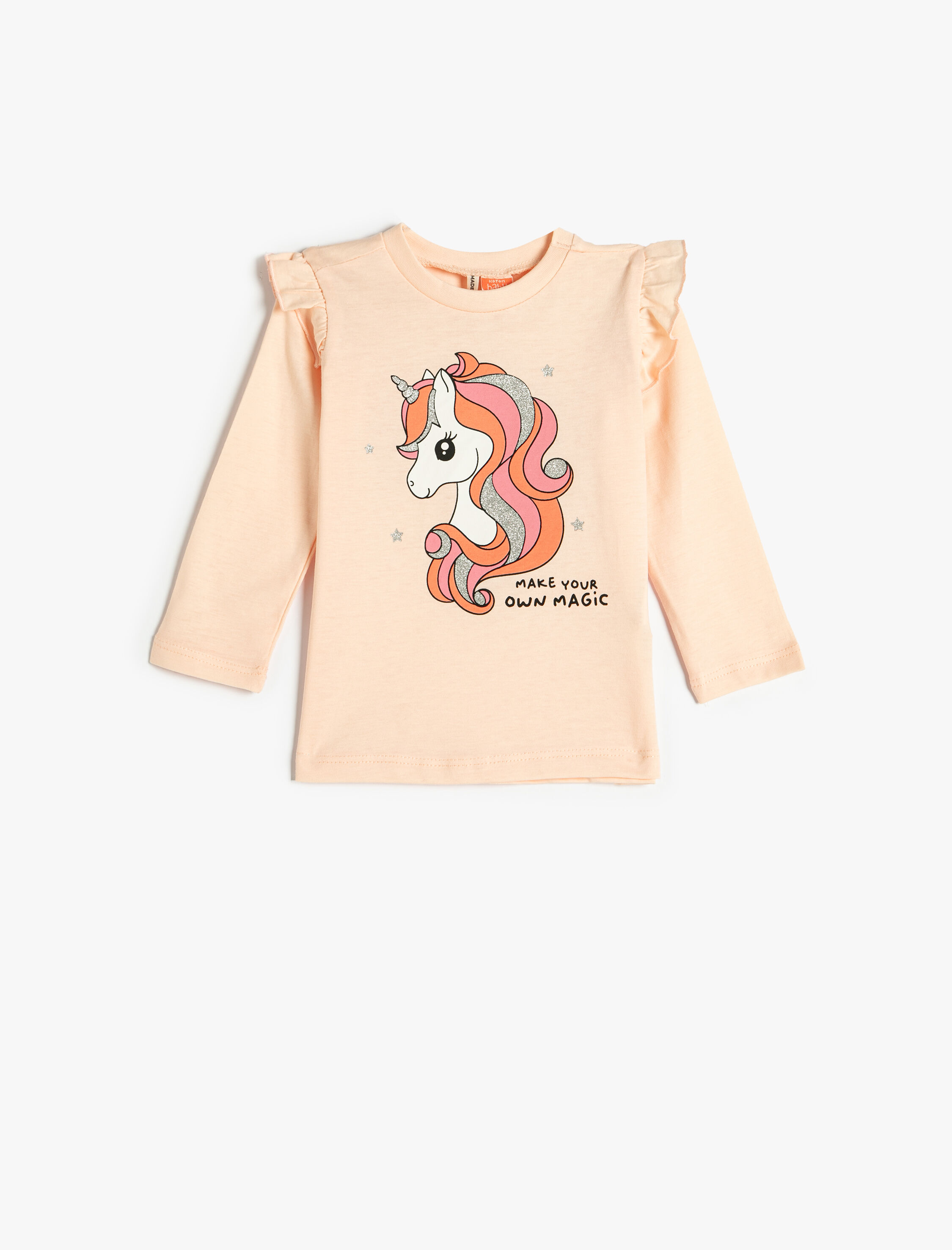  Kız Bebek Basic Tişört Uzun Kollu Fırfır Detaylı Bisiklet Yaka