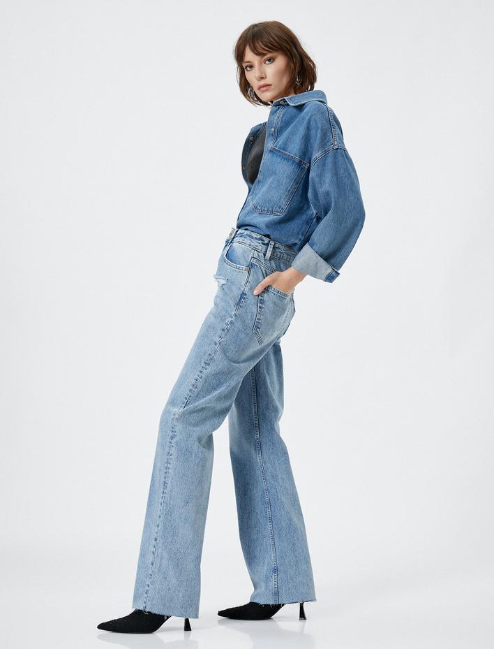  Düz Paça Kot Pantolon Yüksek Bel Cepli - Nora Jean