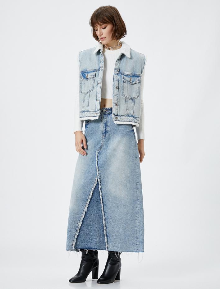  Midi Kot Etek Yüksek Bel Püskül Detaylı Cepli