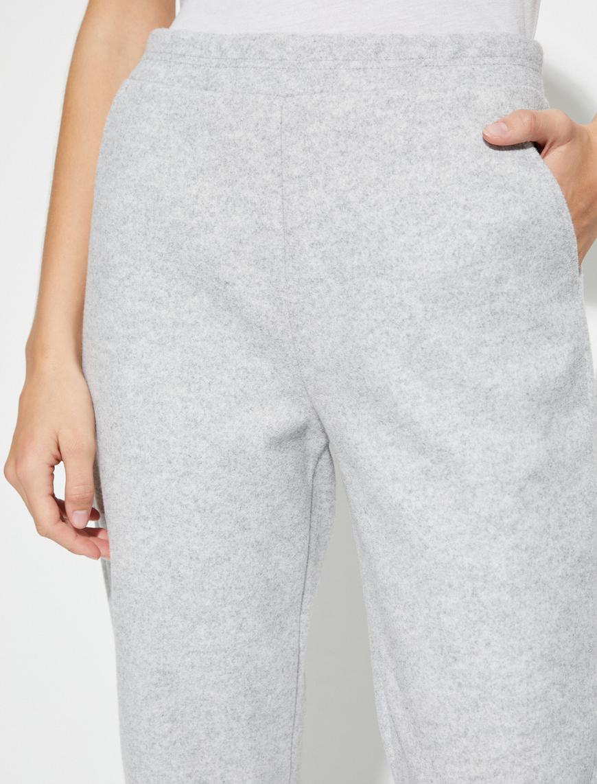   Crop Paça Basic Pantolon Beli Lastikli Cepli