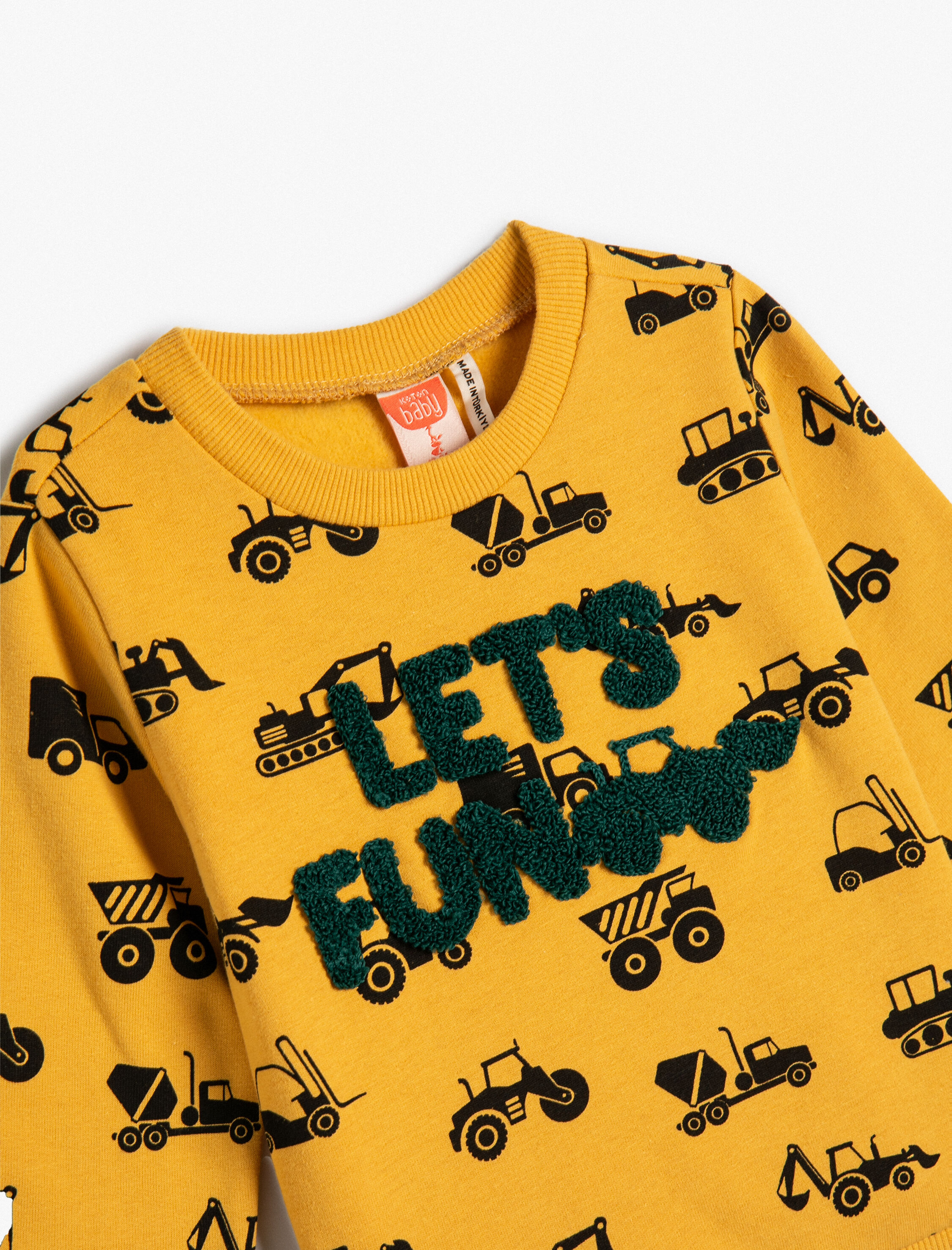  Erkek Bebek Sweatshirt Uzun Kollu Bisiklet Yaka Baskılı Aplike Detaylı Pamuklu