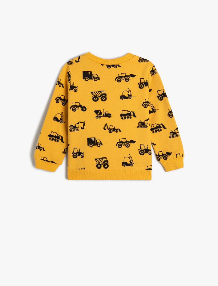 Erkek Bebek Sweatshirt Uzun Kollu Bisiklet Yaka Baskılı Aplike Detaylı Pamuklu