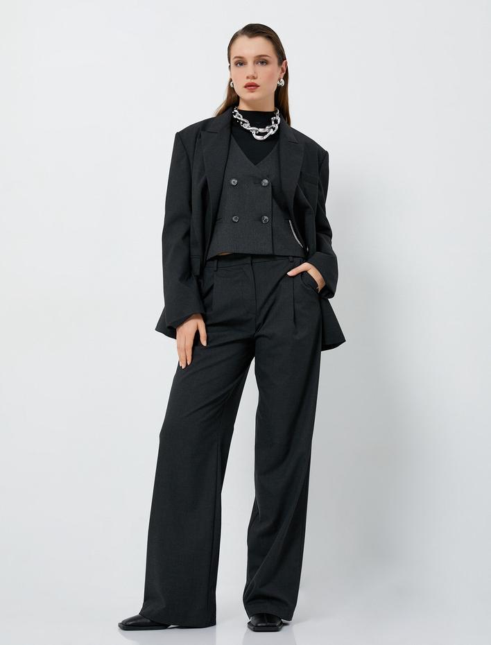  Palazzo Pantolon Yüksek Bel Bol Paça Pileli Cepli