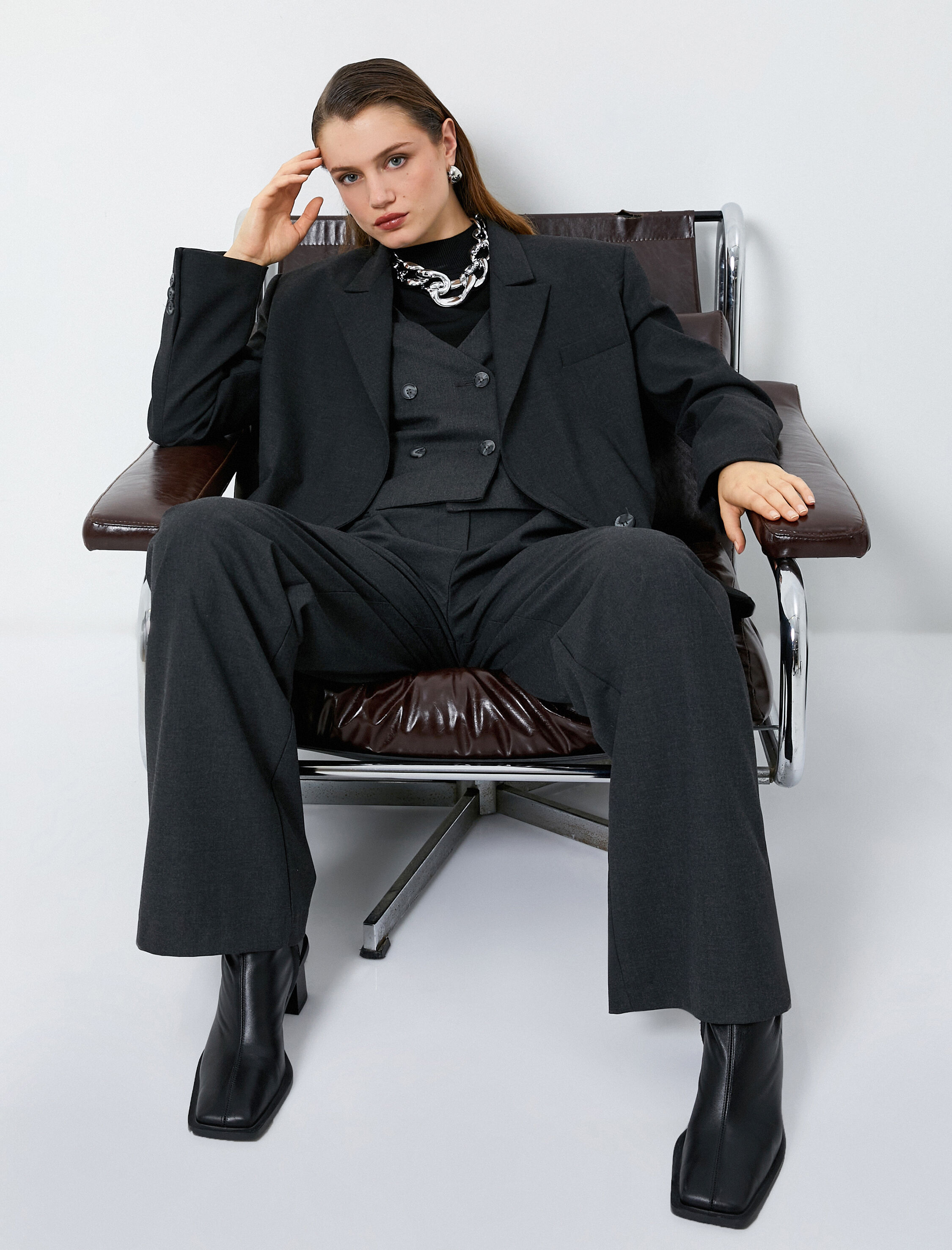   Palazzo Pantolon Yüksek Bel Bol Paça Pileli Cepli