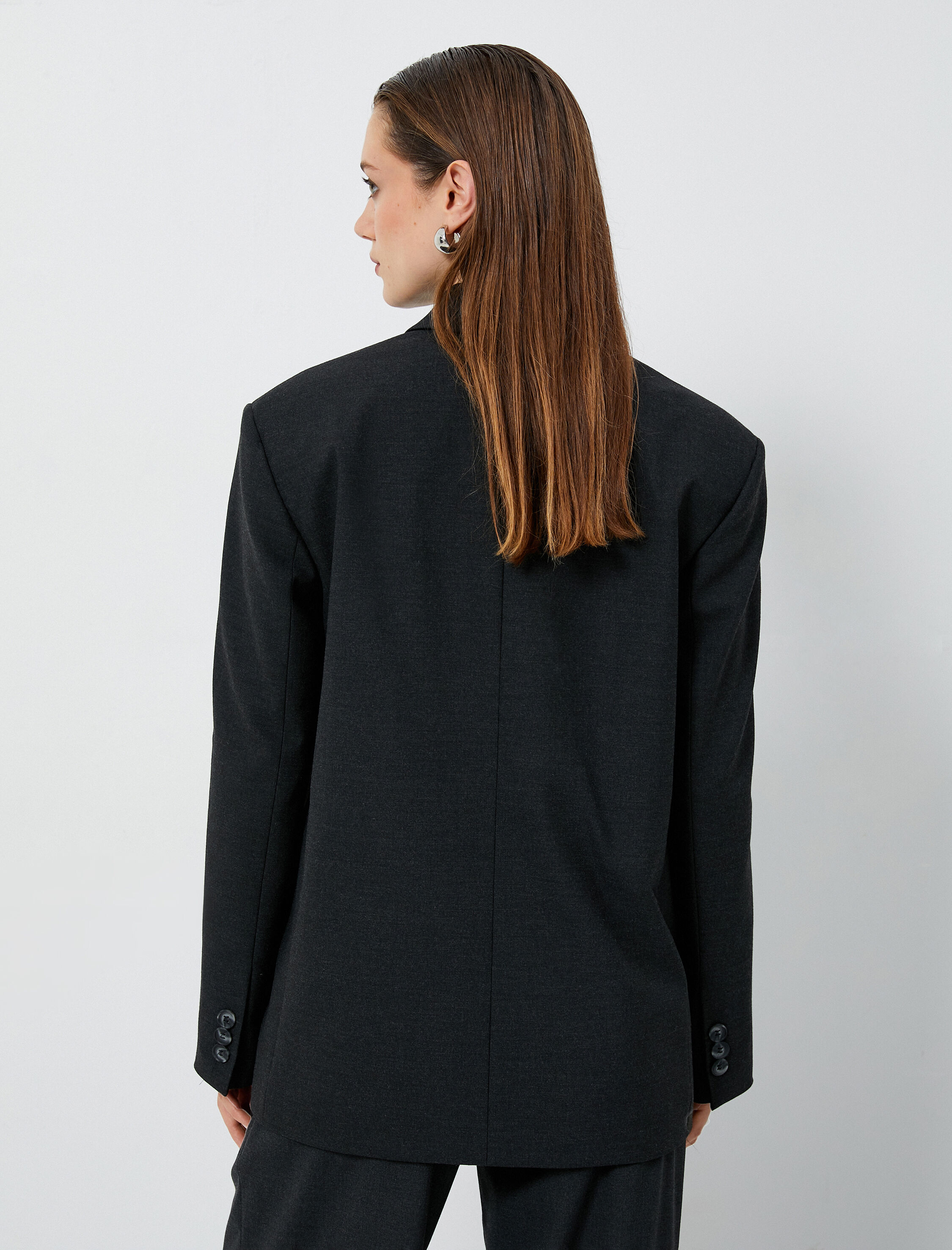   Oversize Blazer Ceket Kruvaze Düğmeli Kapaklı Cepli