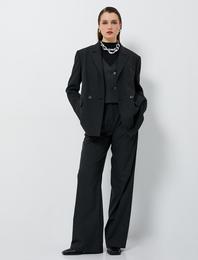 Oversize Blazer Ceket Kruvaze Düğmeli Kapaklı Cepli