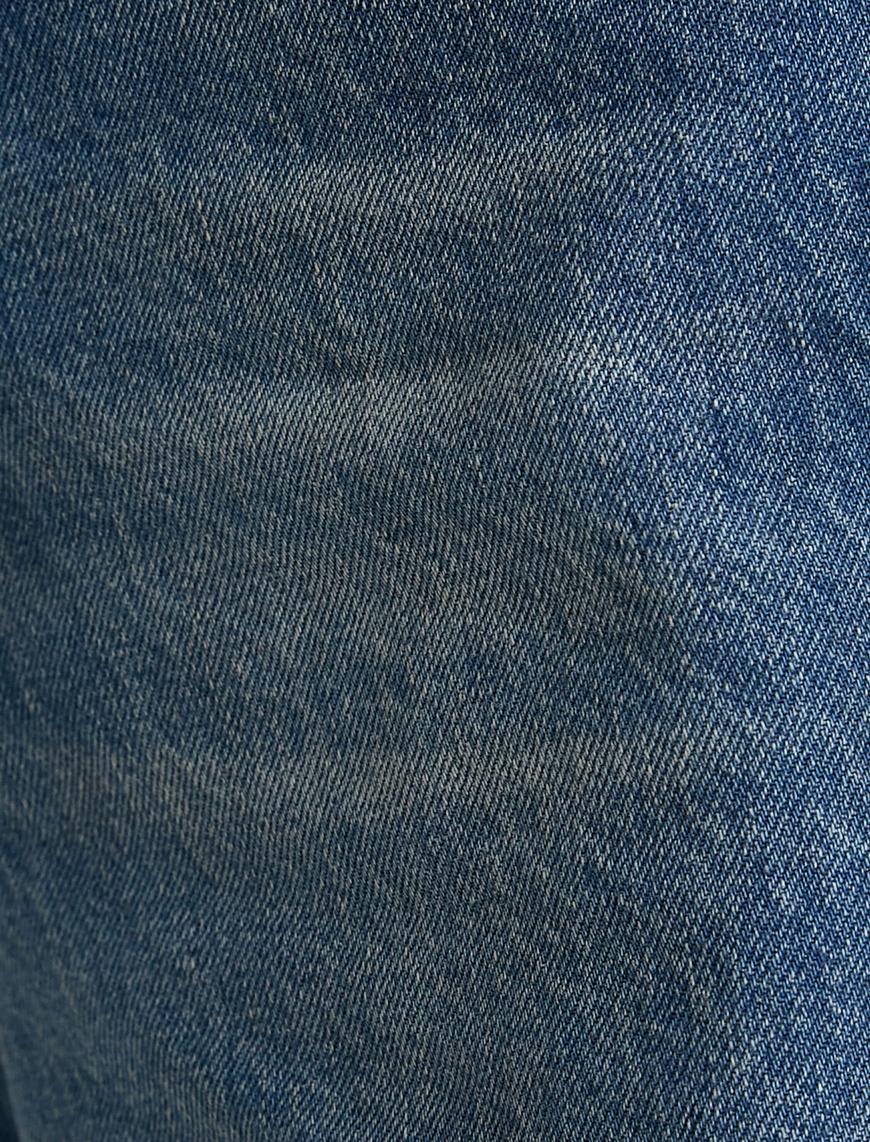   Normal Bel Bol Kot Pantolon Çift Renkli Cepli Pamuklu - Loose Straight Fit Jean