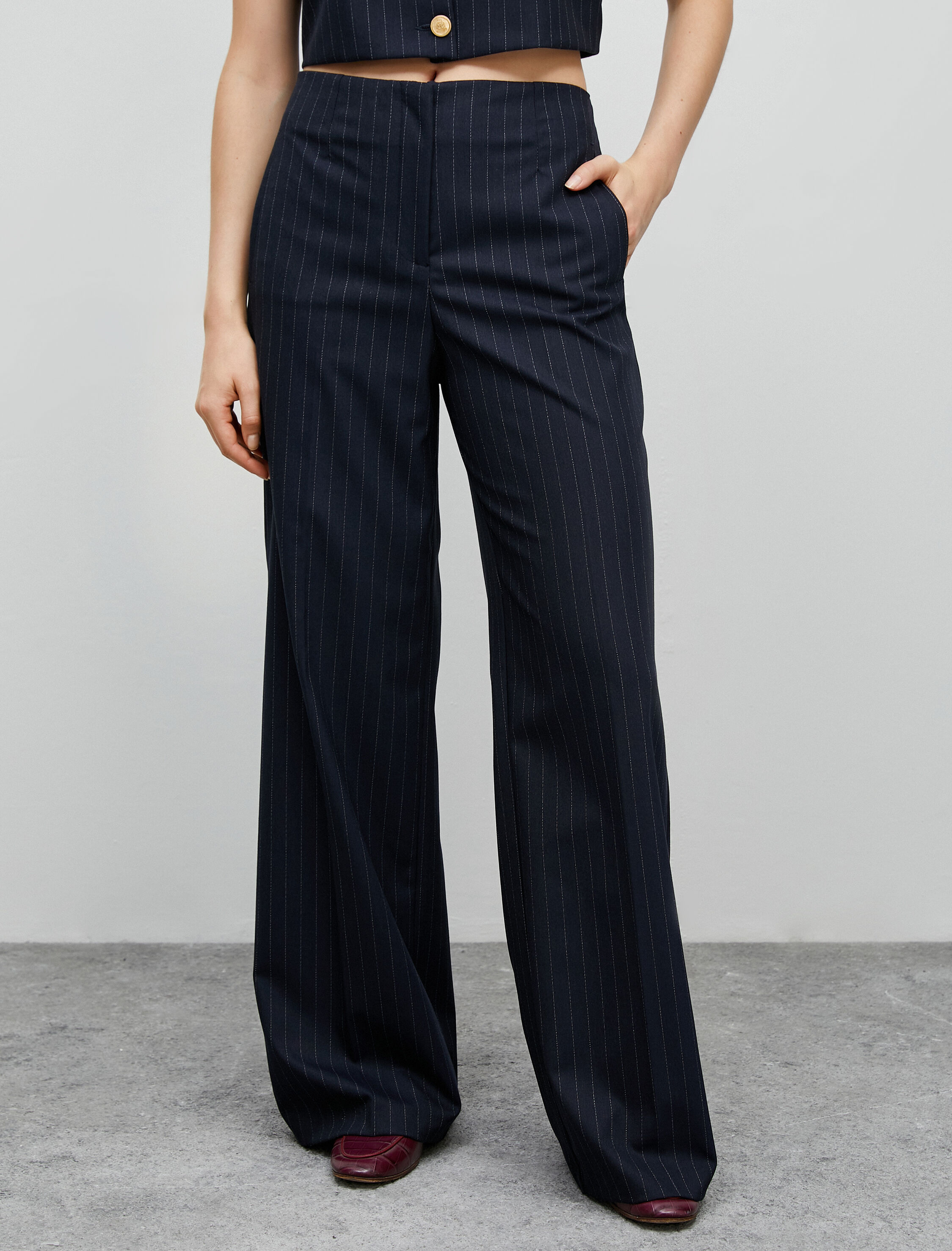   Bol Paça Pantolon Kumaş Yüksek Bel Cep Detaylı