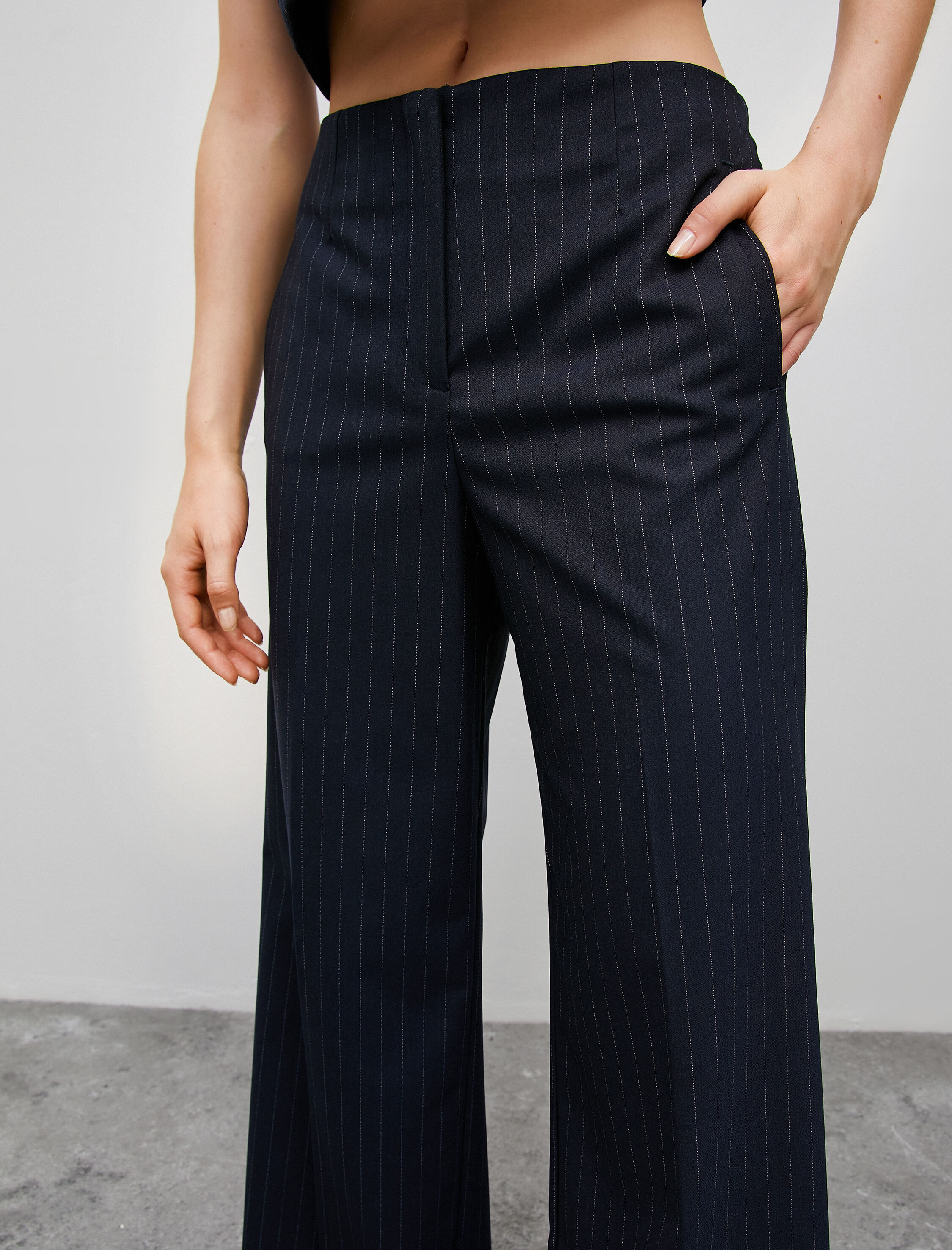   Bol Paça Pantolon Kumaş Yüksek Bel Cep Detaylı