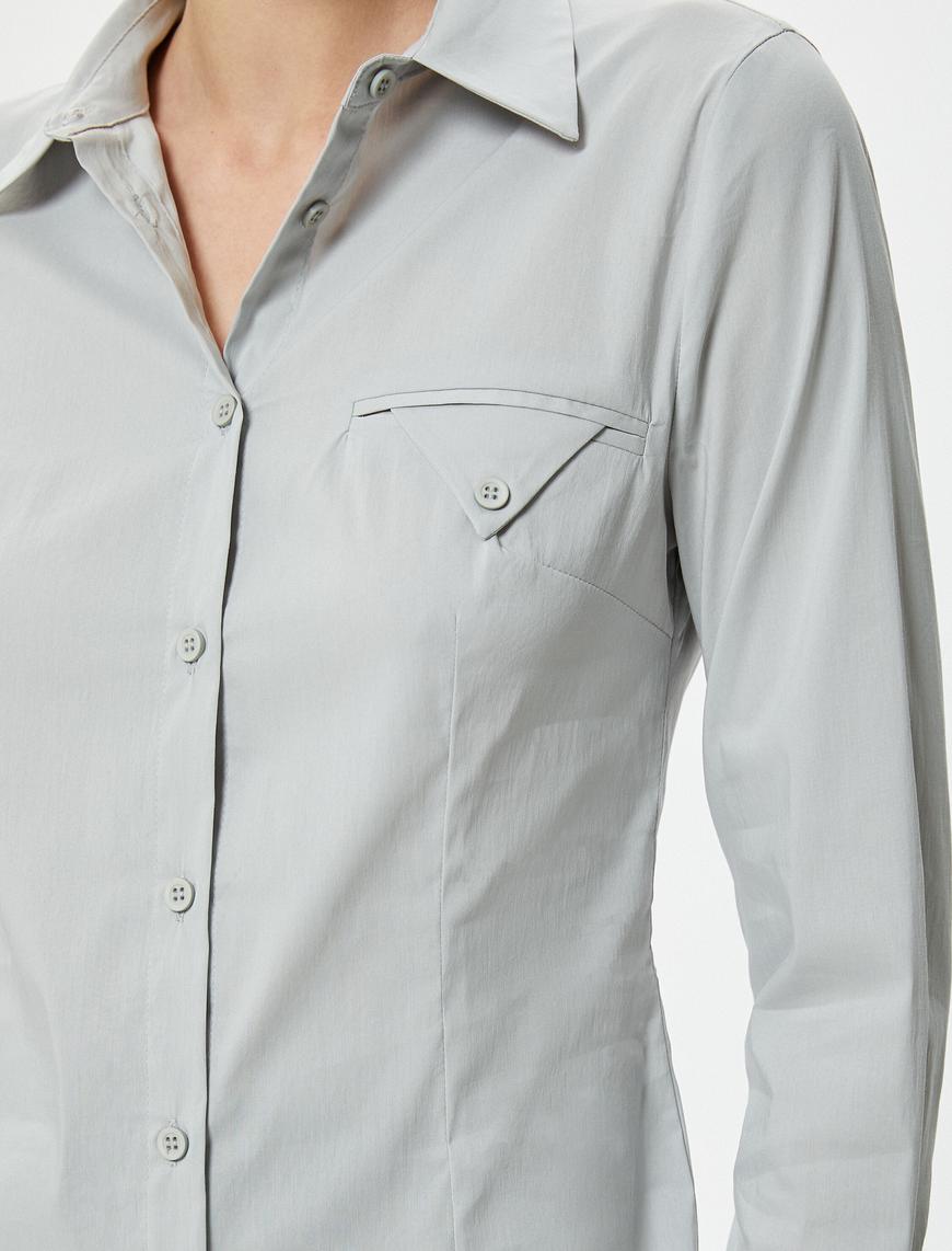   Klasik Gömlek Uzun Kollu Düğmeli Cep Detaylı