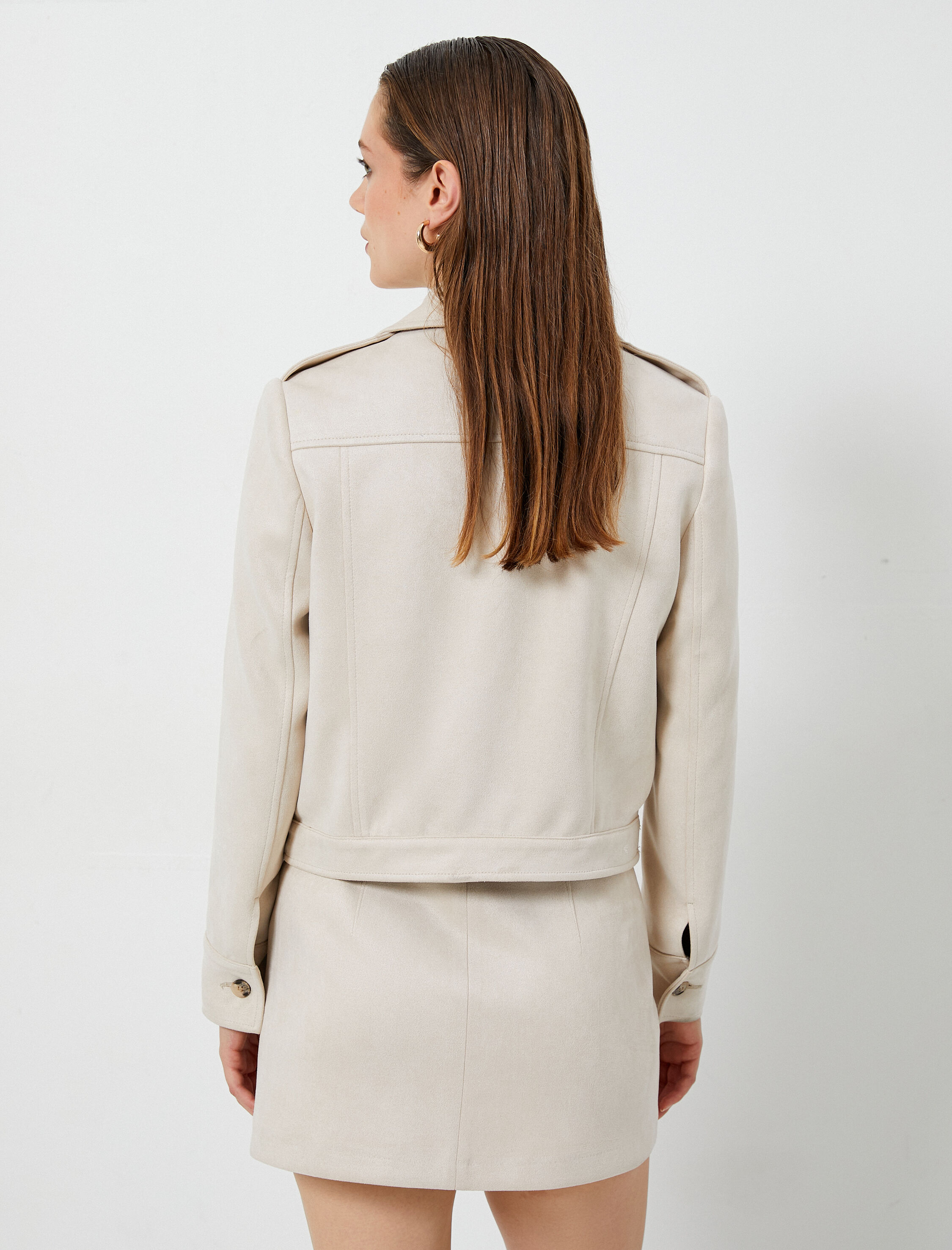   Süet Görünümlü Ceket Düğmeli Cep Detaylı Apoletli