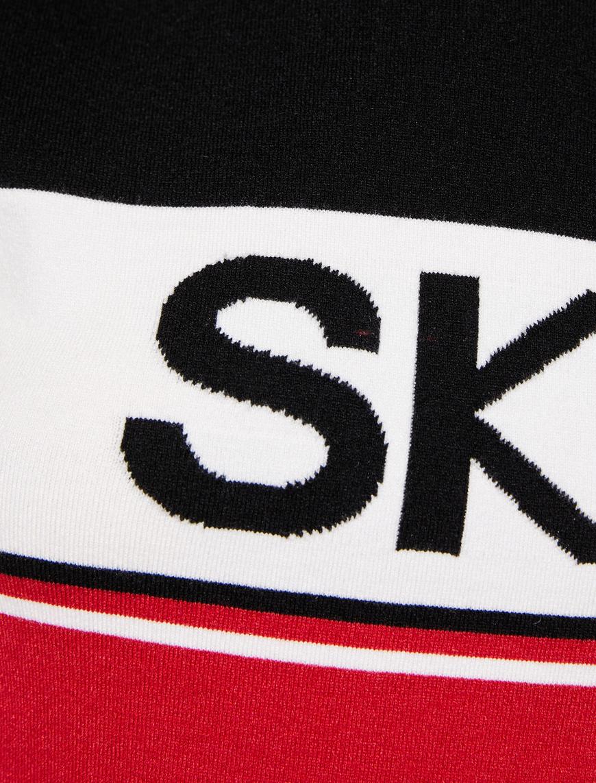   Boğazlı Kazak Ski Sloganlı Viskon Karışımlı