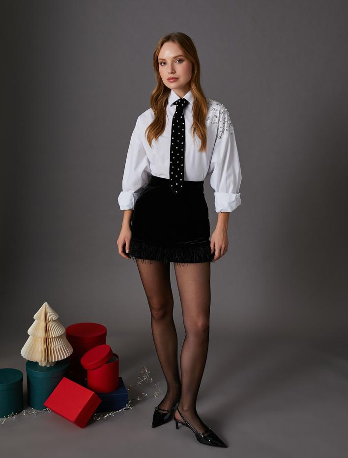  Parlak Taşlı Gömlek Uzun Kollu Düğmeli Pamuklu - El Emeği Koleksiyonu