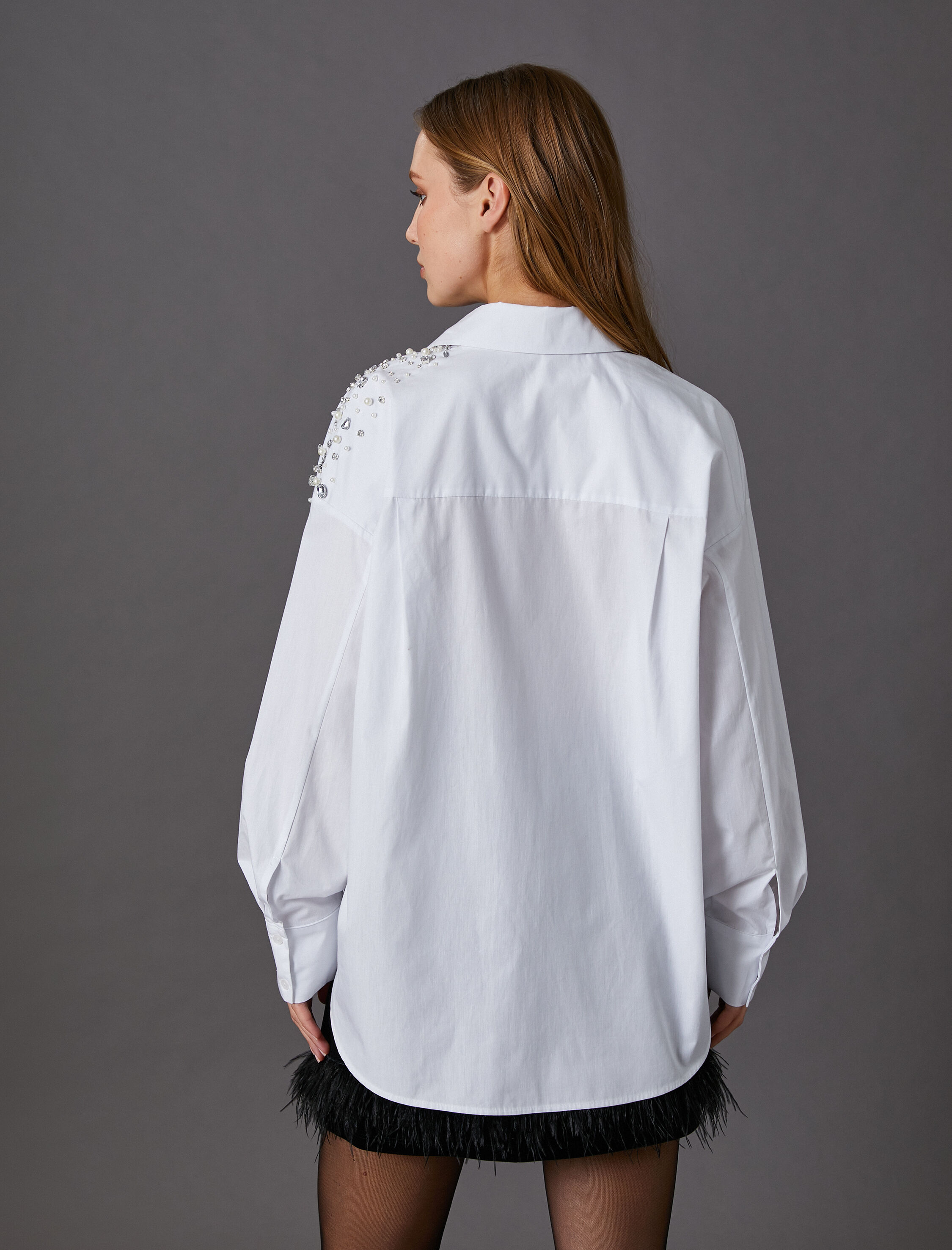   Parlak Taşlı Gömlek Uzun Kollu Düğmeli Pamuklu - El Emeği Koleksiyonu