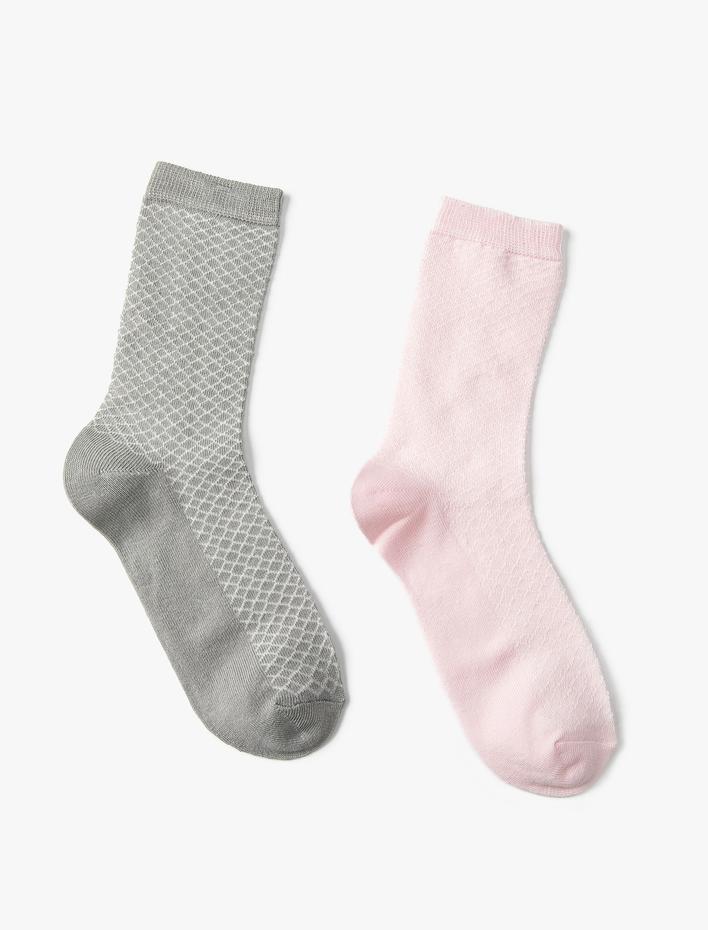 Kadın 2'li Soket Çorap Seti Geometrik Desenli Çok Renkli
