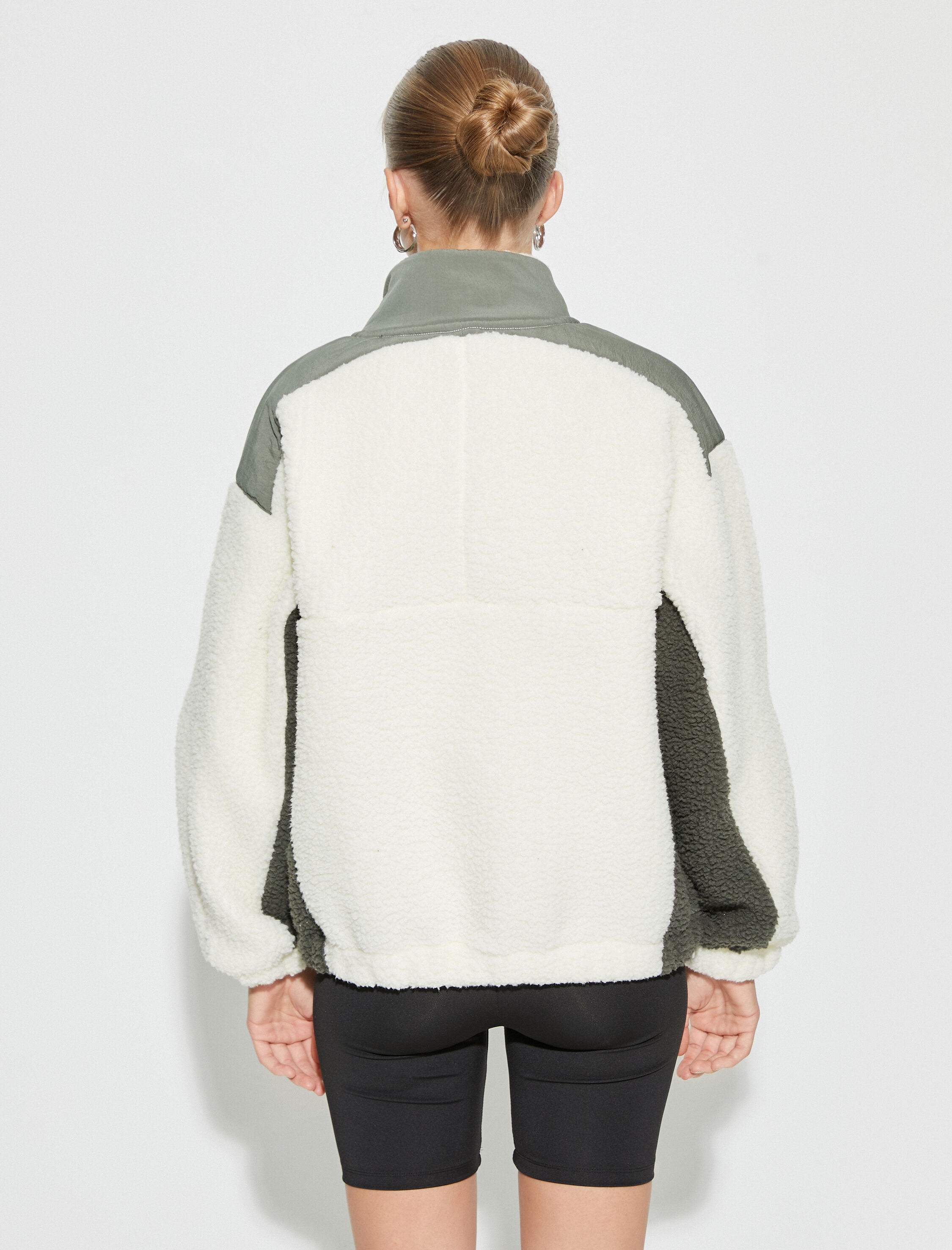   Peluş Sweatshirt Outdoor Dik Yaka Yarım Fermuarlı Cepli