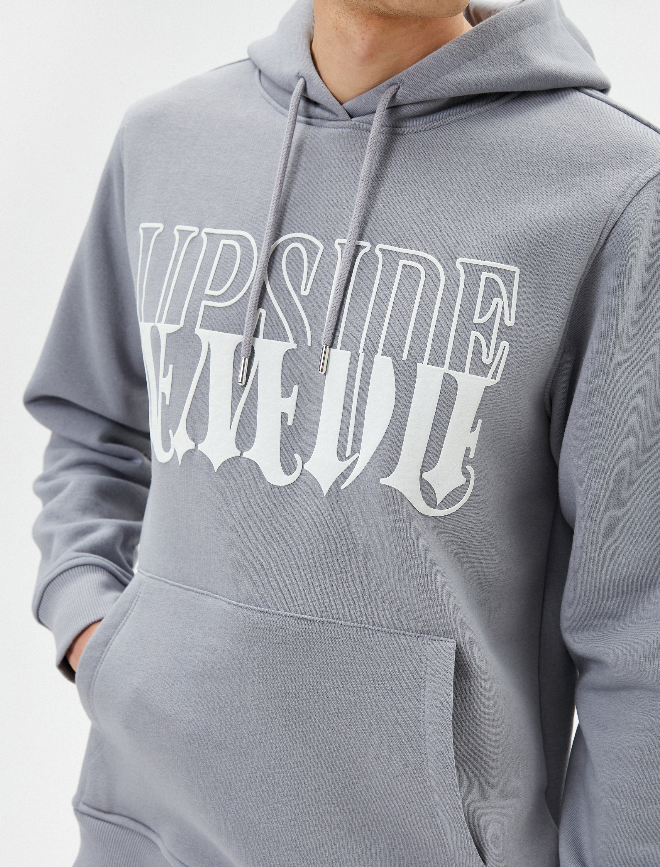   Kapşonlu Sweat Slogan Baskılı Kanguru Cep Detaylı Şardonlu