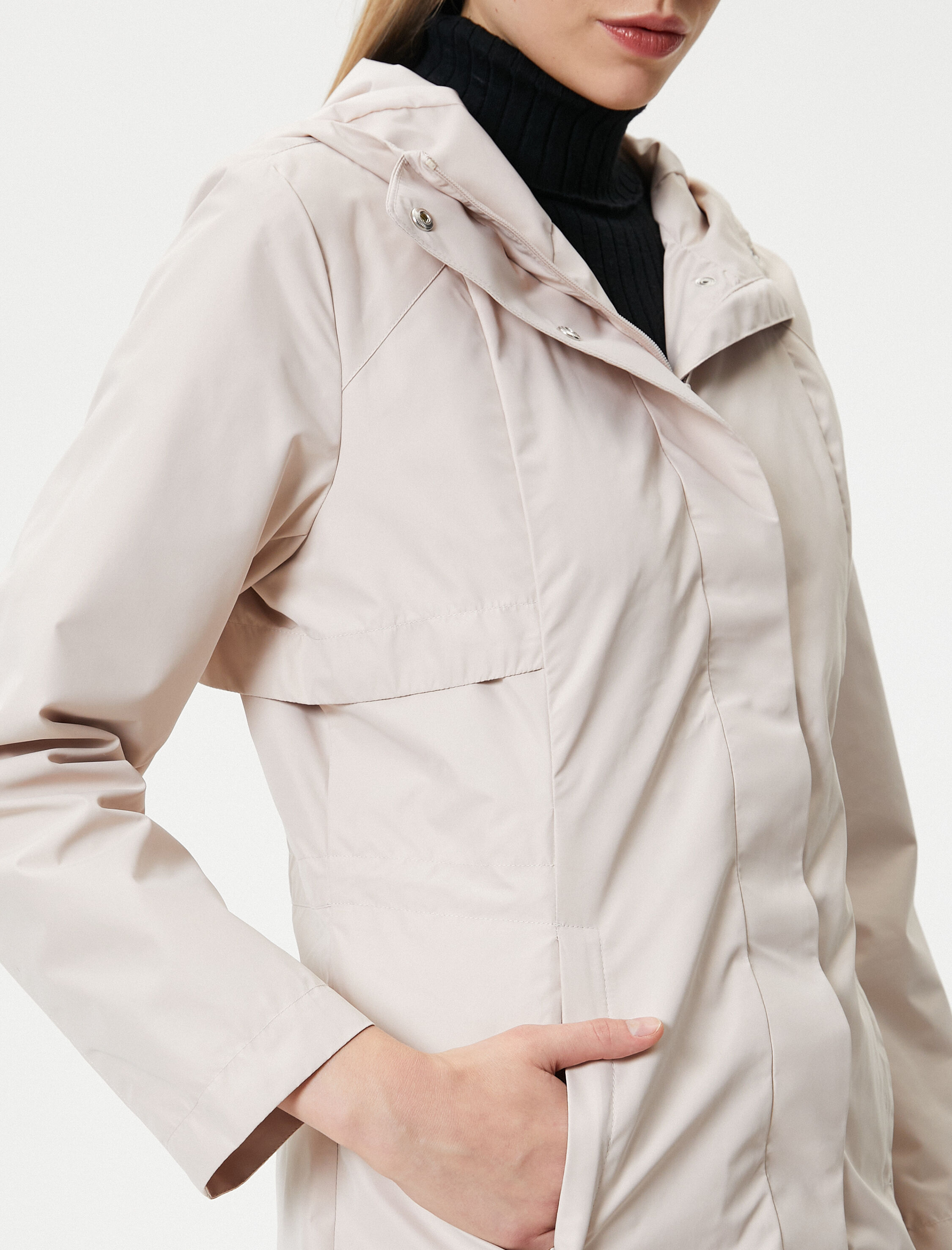   Uzun Outdoor Mont Kapüşonlu Cep Detaylı Çıtçıtlı