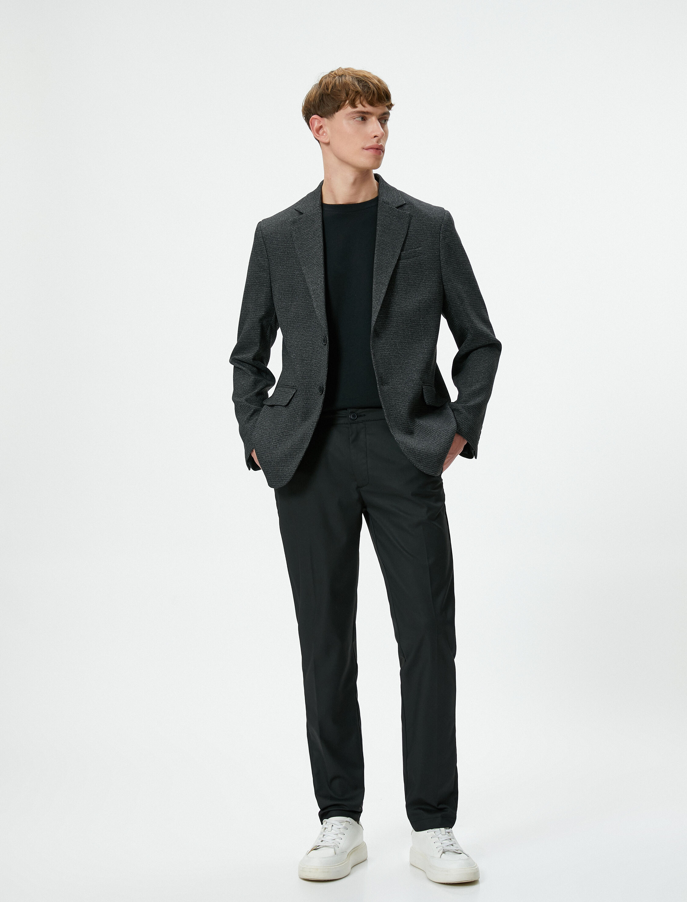   Blazer Ceket Slim Fit Düğmeli Çift Cep Detaylı Mono Yaka