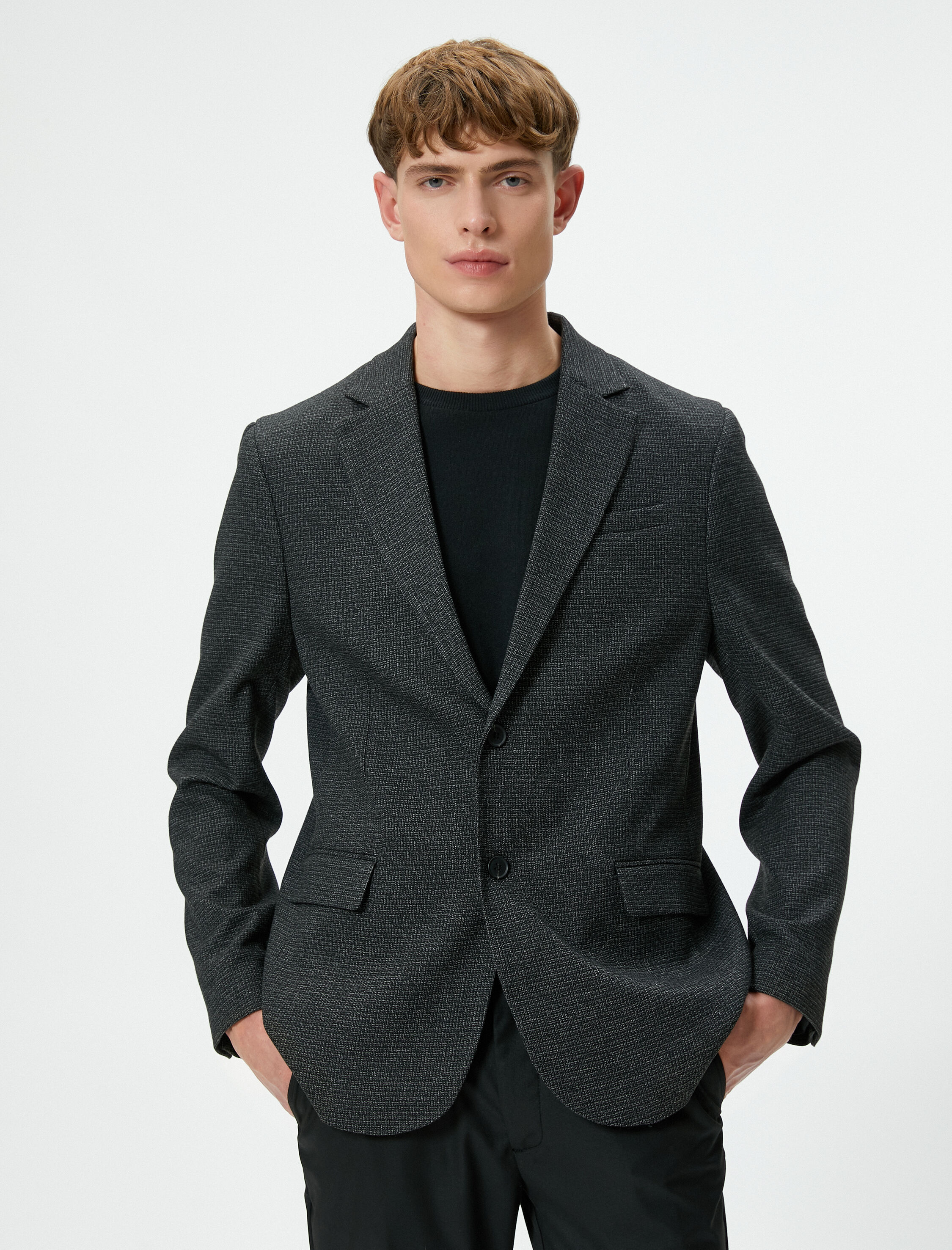   Blazer Ceket Slim Fit Düğmeli Çift Cep Detaylı Mono Yaka
