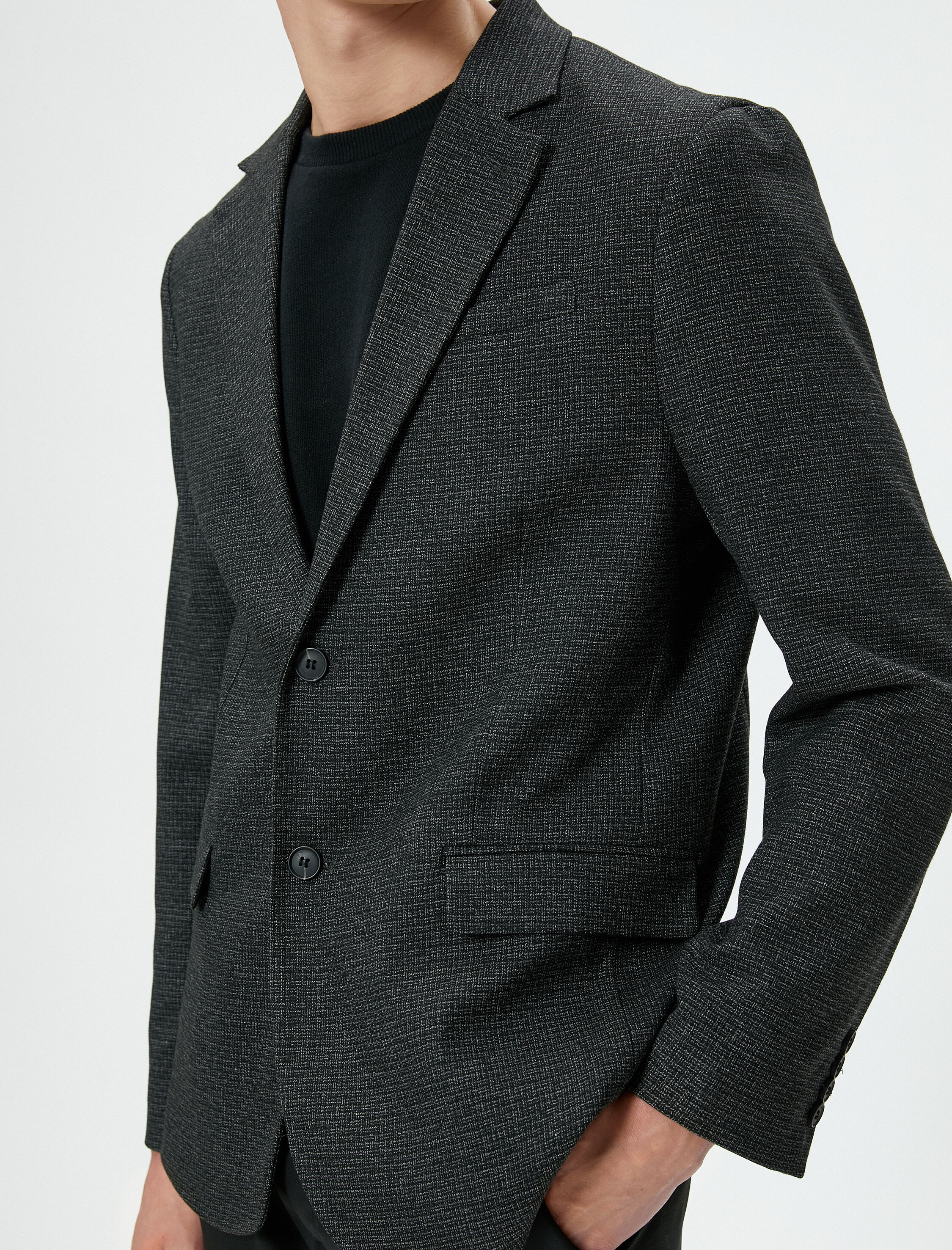  Blazer Ceket Slim Fit Düğmeli Çift Cep Detaylı Mono Yaka