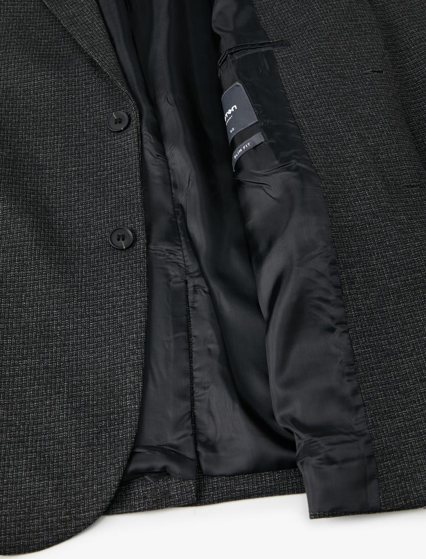   Blazer Ceket Slim Fit Düğmeli Çift Cep Detaylı Mono Yaka