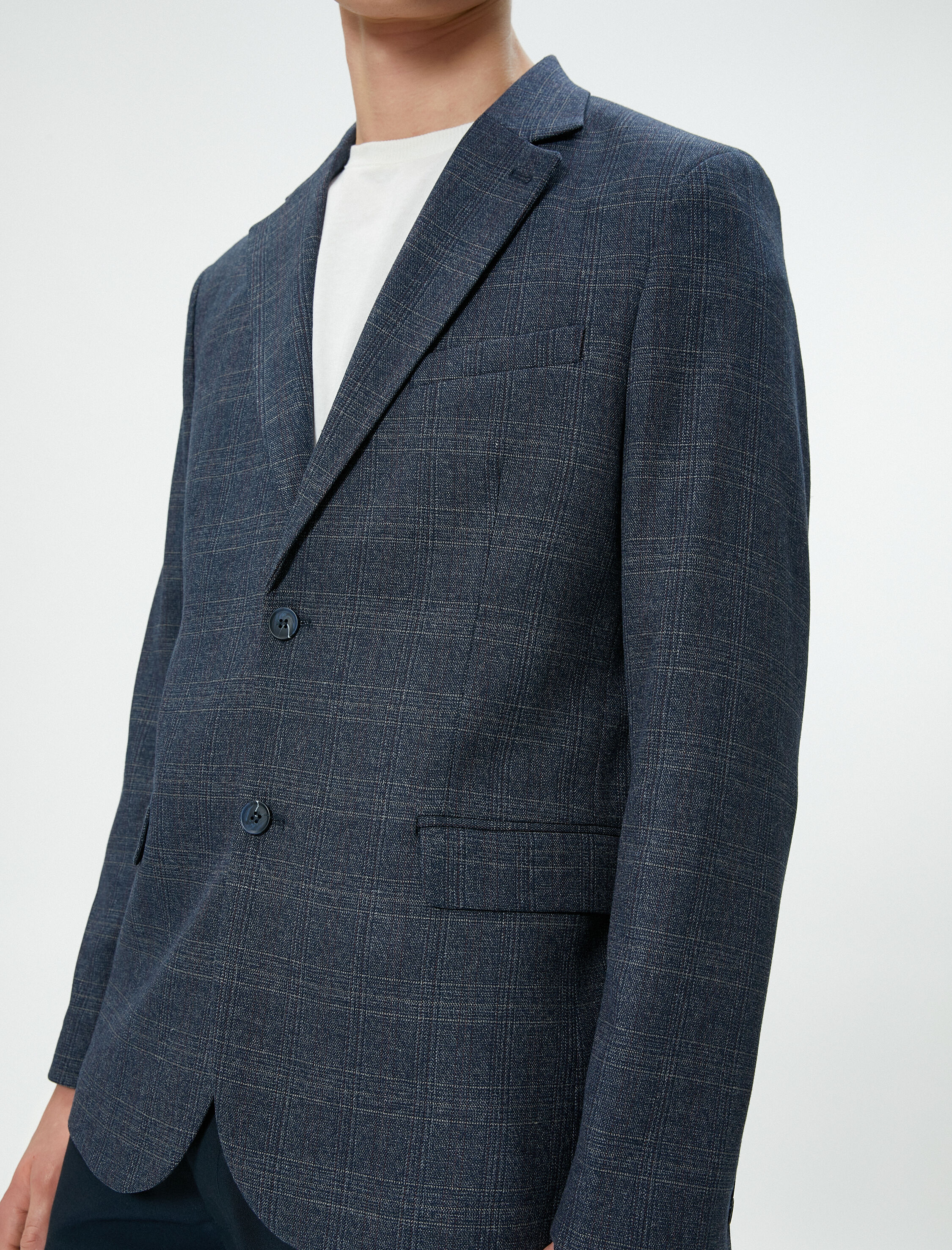   Blazer Ceket Ekoseli Slim Fit Düğmeli Çift Cep Detaylı Mono Yaka