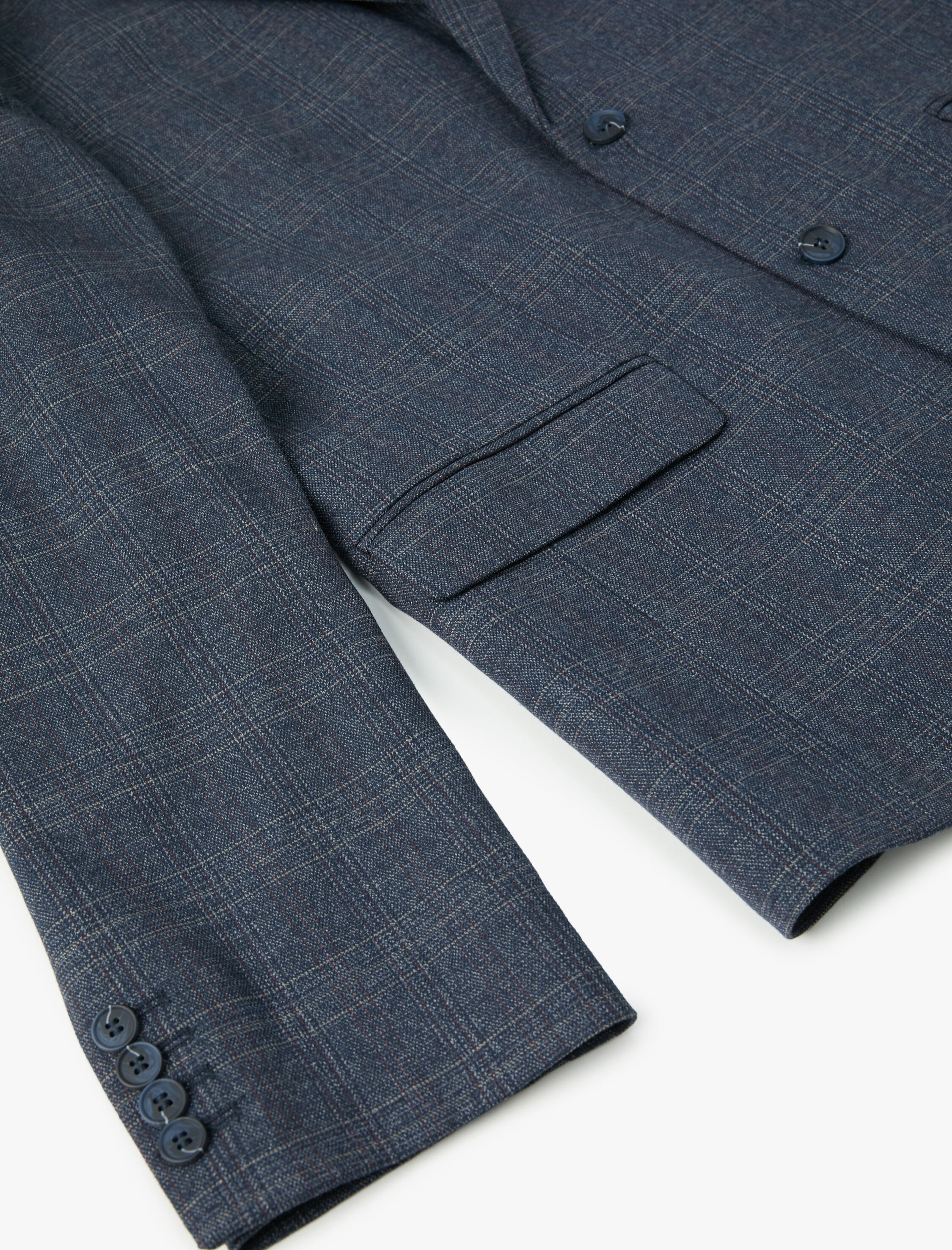   Blazer Ceket Ekoseli Slim Fit Düğmeli Çift Cep Detaylı Mono Yaka