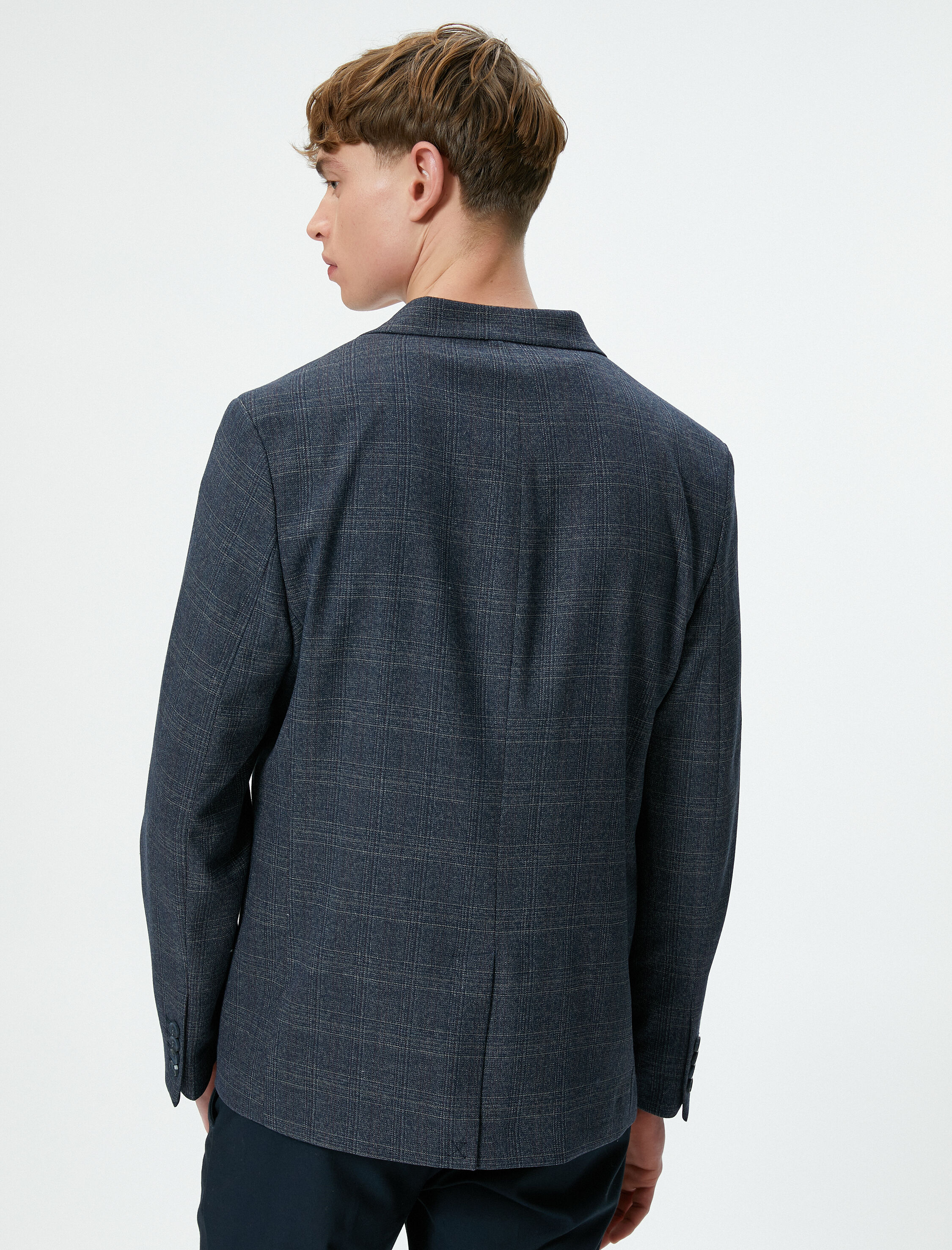   Blazer Ceket Ekoseli Slim Fit Düğmeli Çift Cep Detaylı Mono Yaka