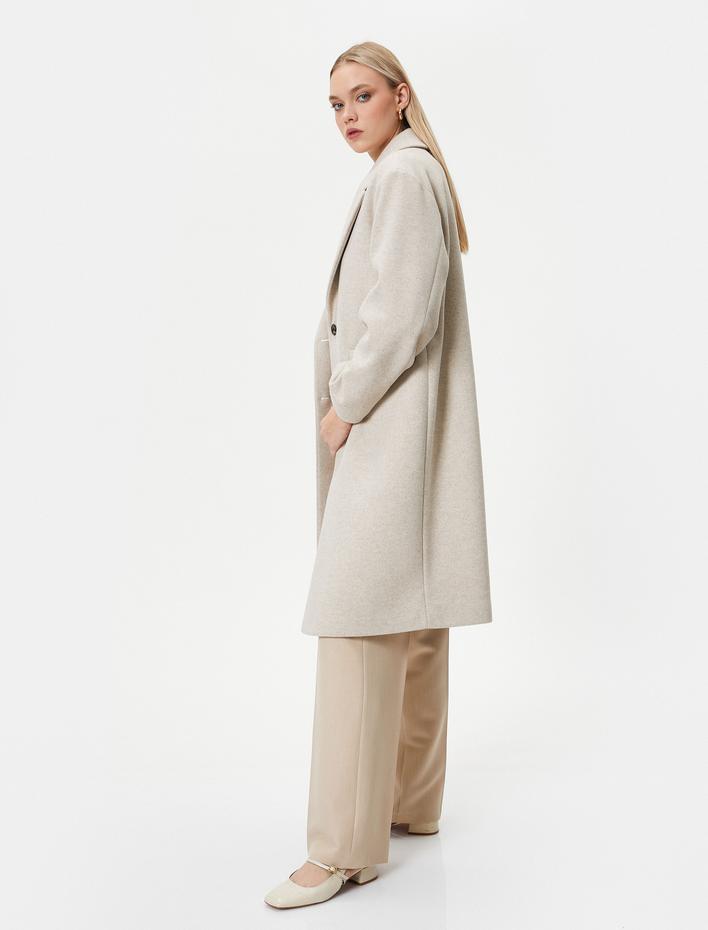  Kaşe Uzun Kaban Düğmeli Kapaklı Cepli