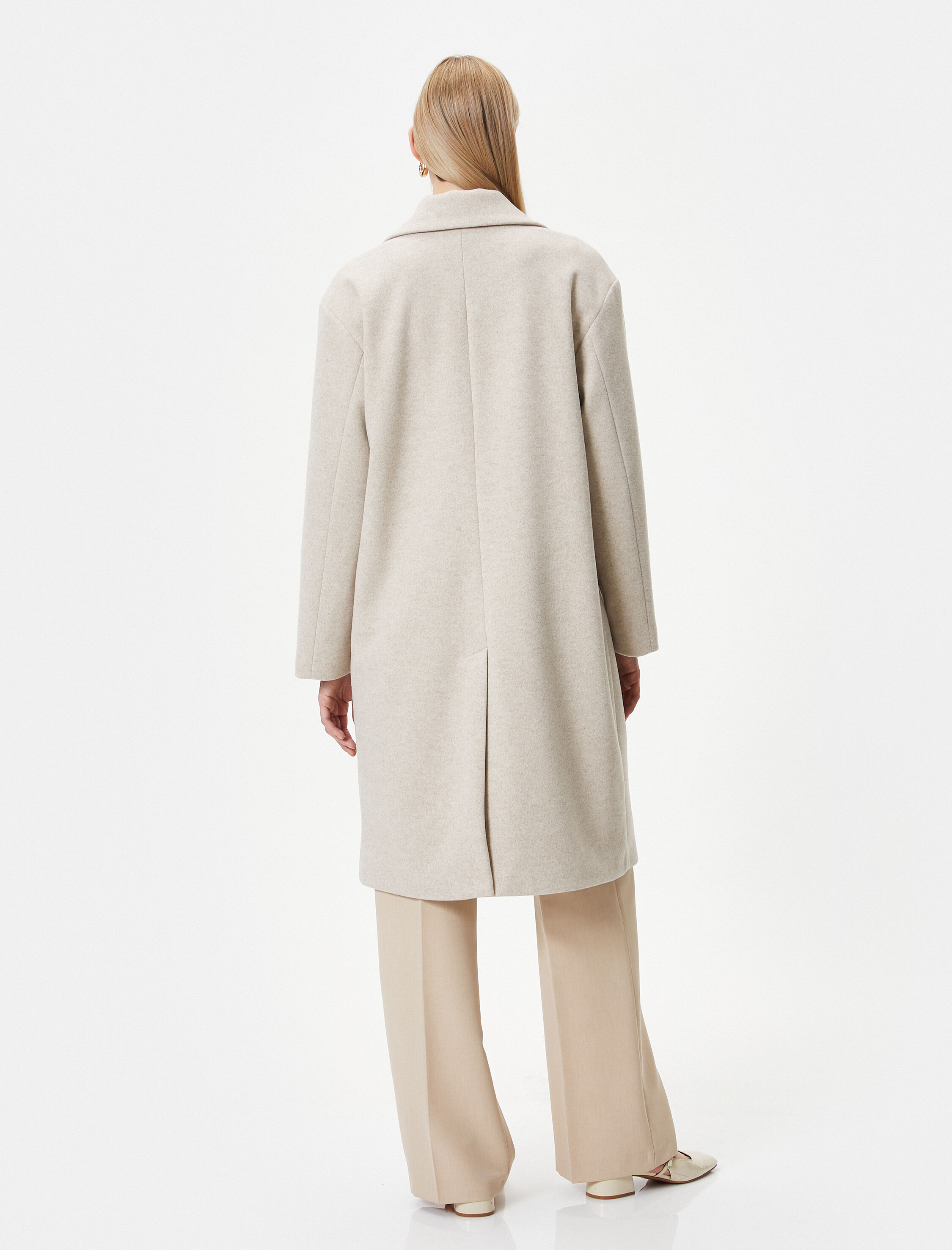   Kaşe Uzun Kaban Düğmeli Kapaklı Cepli