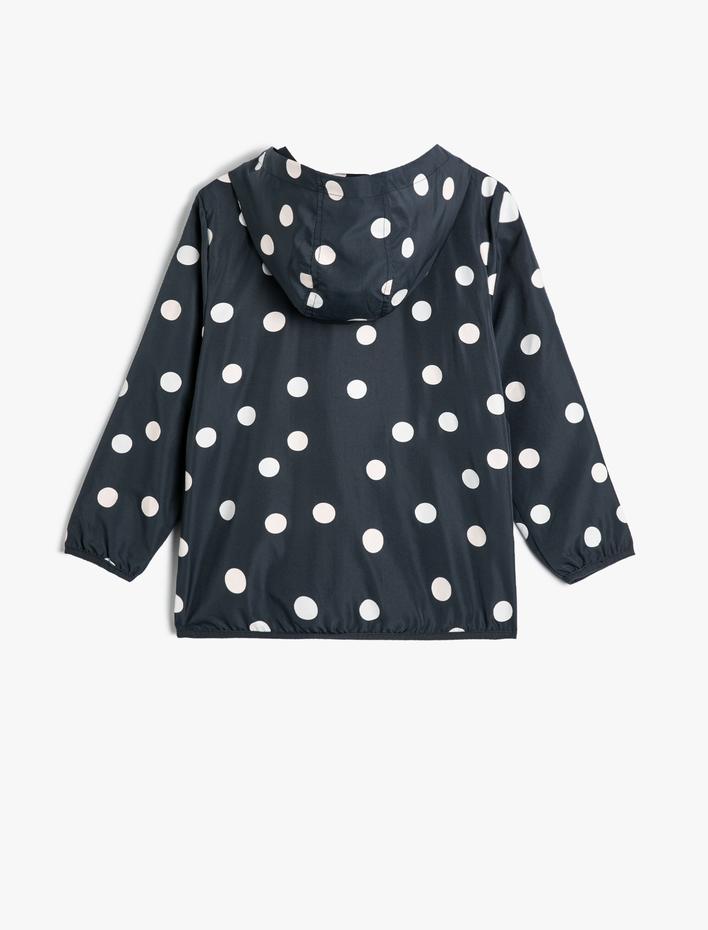 Kız Çocuk Puantiyeli Kapşonlu Cep Detaylı Mont Suda Renk Değiştiren Pamuk Astarlı