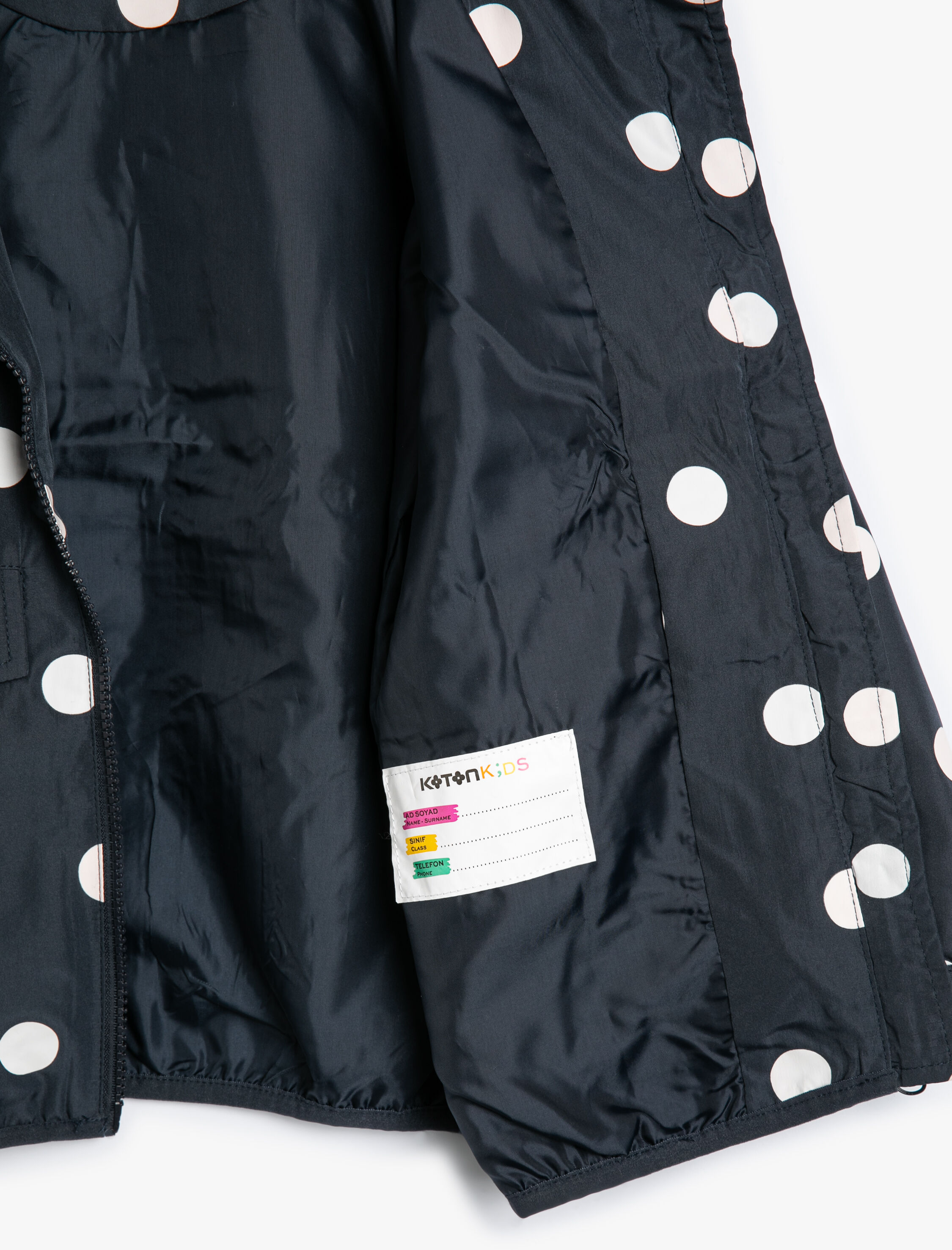  Kız Çocuk Puantiyeli Kapşonlu Cep Detaylı Mont Suda Renk Değiştiren Pamuk Astarlı