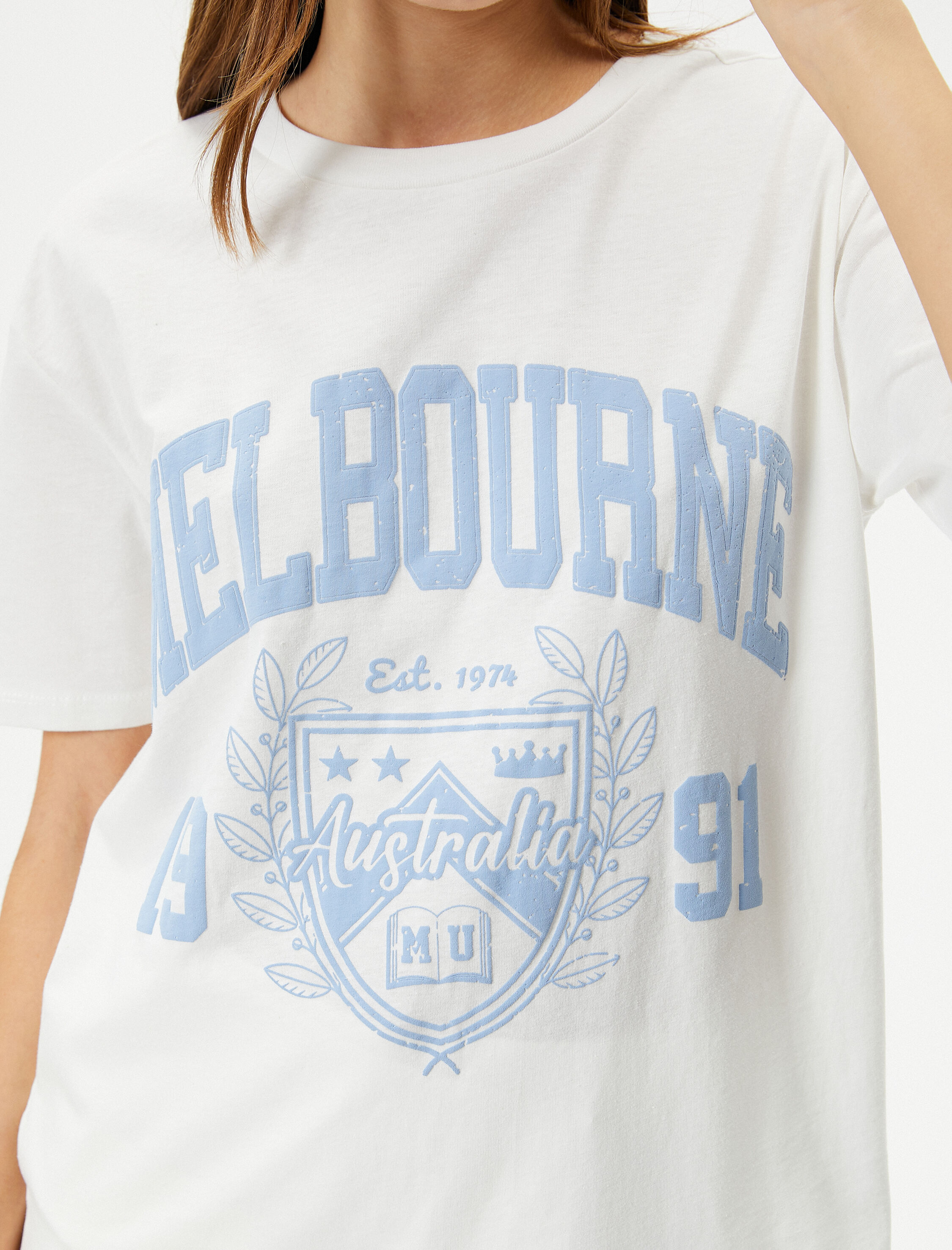   Baskılı Tişört Pamuklu Kısa Kollu Bisiklet Yaka