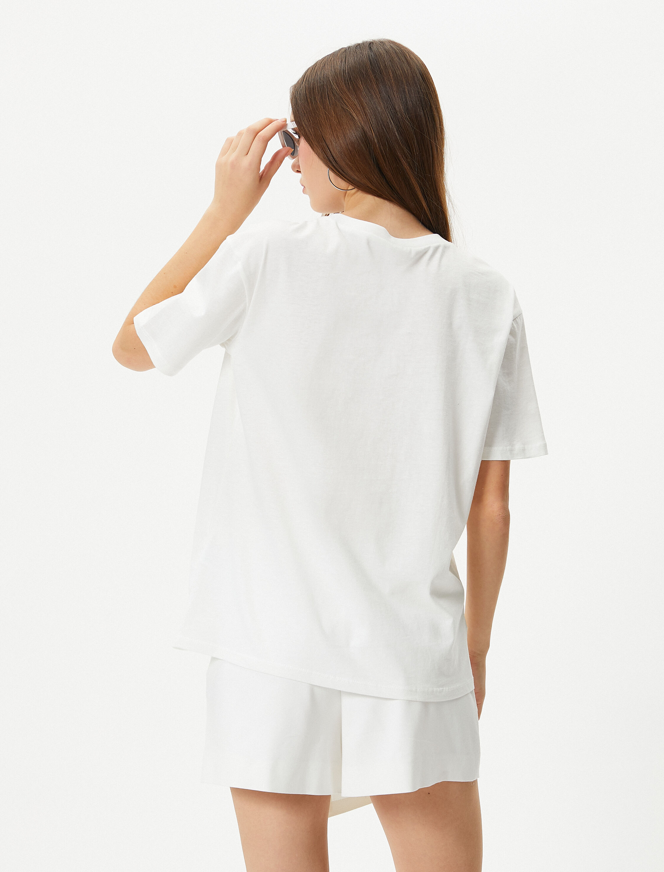   Baskılı Tişört Pamuklu Kısa Kollu Bisiklet Yaka