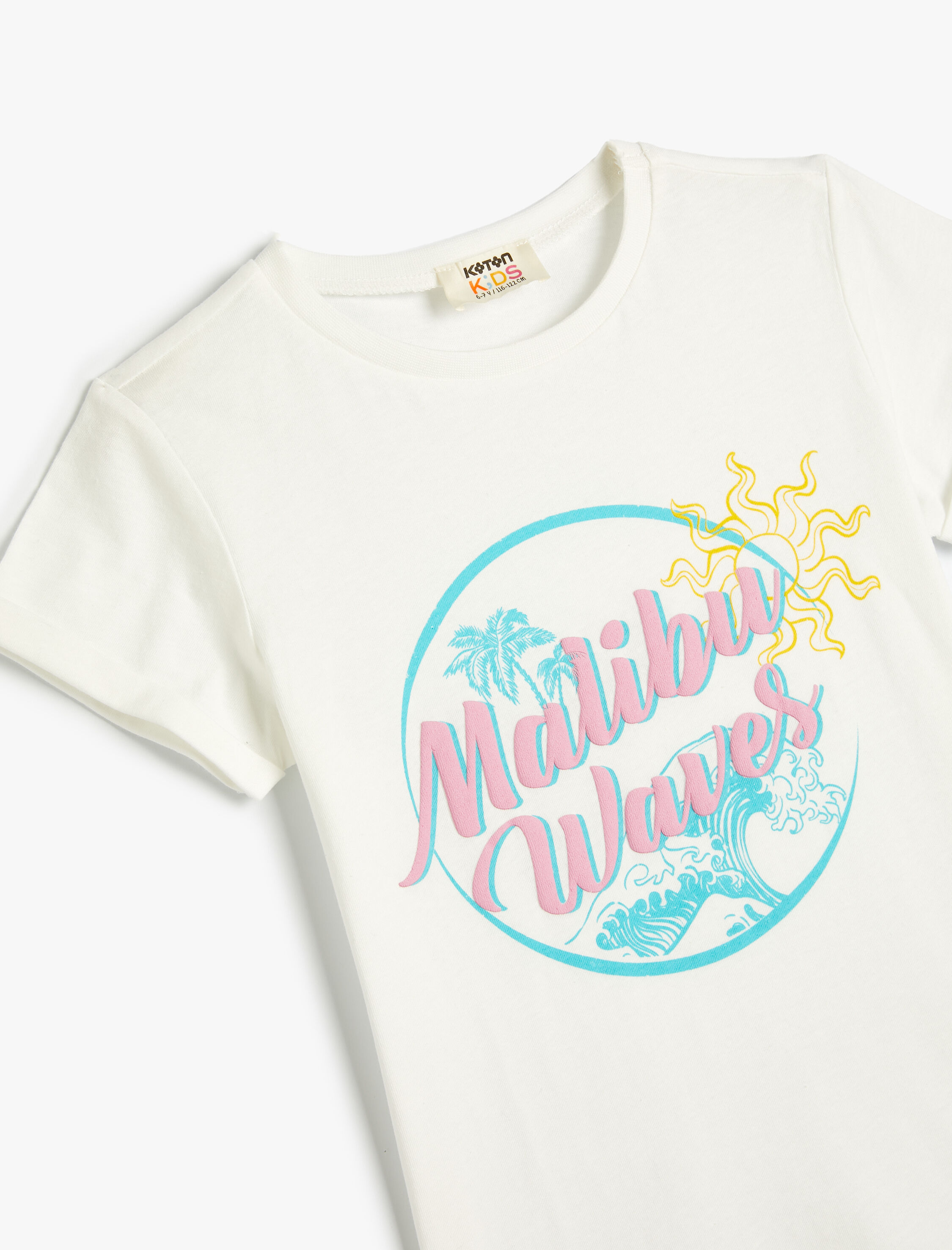  Kız Çocuk Tişört Baskı Detaylı Kısa Kollu Bisiklet Yaka Pamuklu