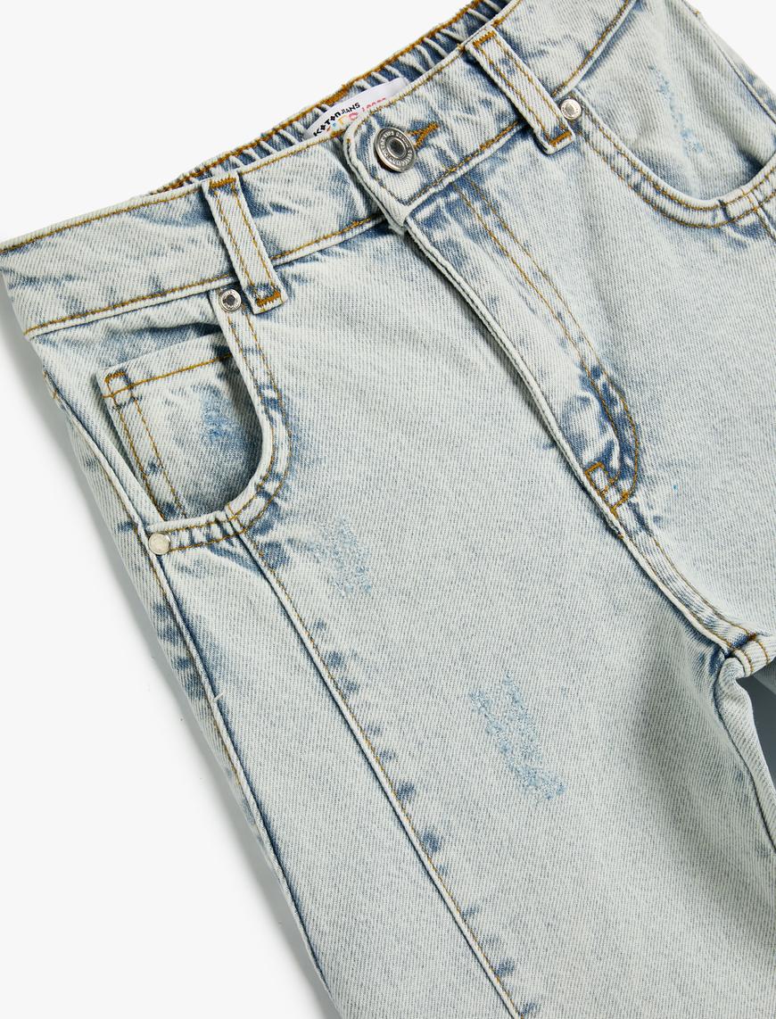 Kız Çocuk Kot Pantolon Pamuklu Bol Paça Rahat Kesim - Loose Jean