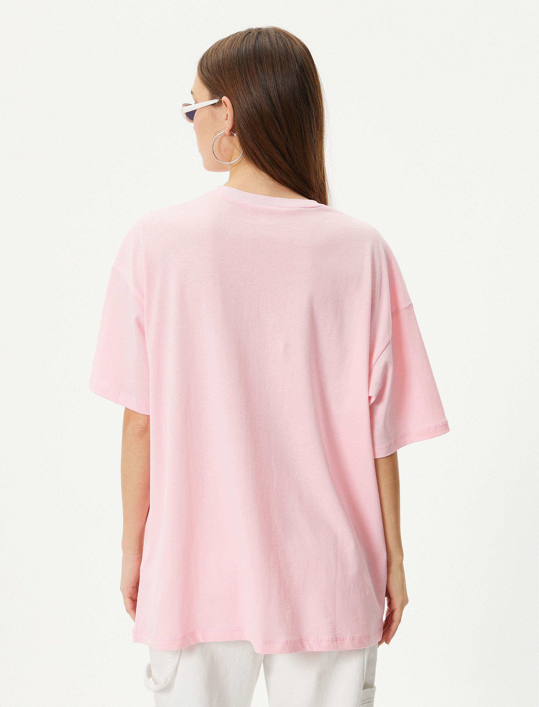   Baskılı Tişört Rahat Kalıp Pamuklu Kısa Kollu Bisiklet Yaka