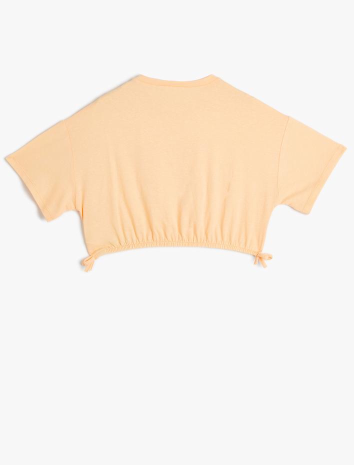 Kız Çocuk Crop Tişört Kısa Kollu Bisiklet Yaka Baskılı Pamuklu