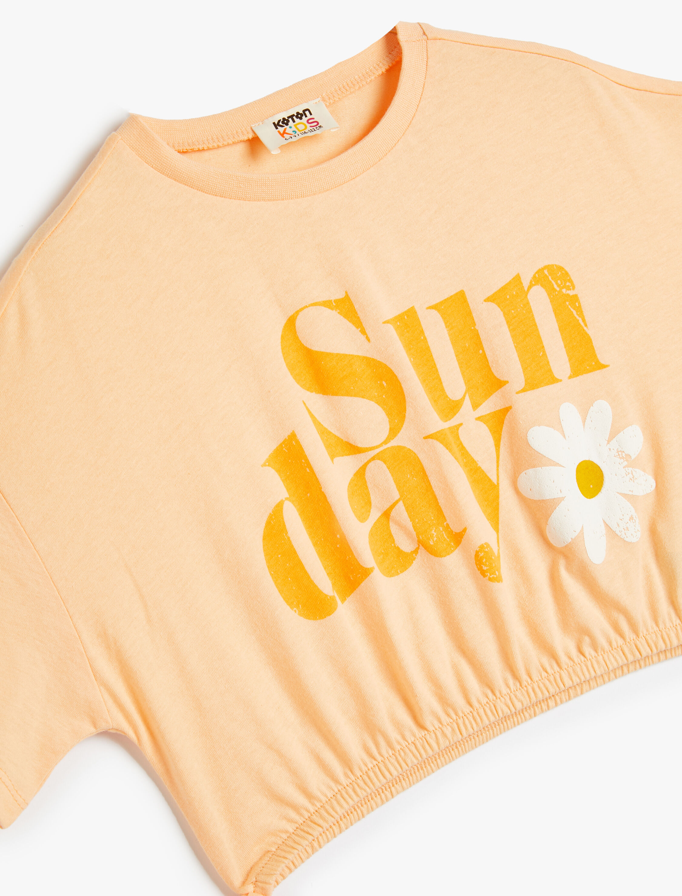  Kız Çocuk Crop Tişört Kısa Kollu Bisiklet Yaka Baskılı Pamuklu