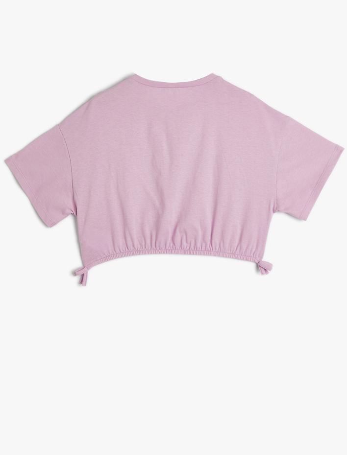 Kız Çocuk Crop Tişört Kısa Kollu Bisiklet Yaka Kolej Baskılı Pamuklu