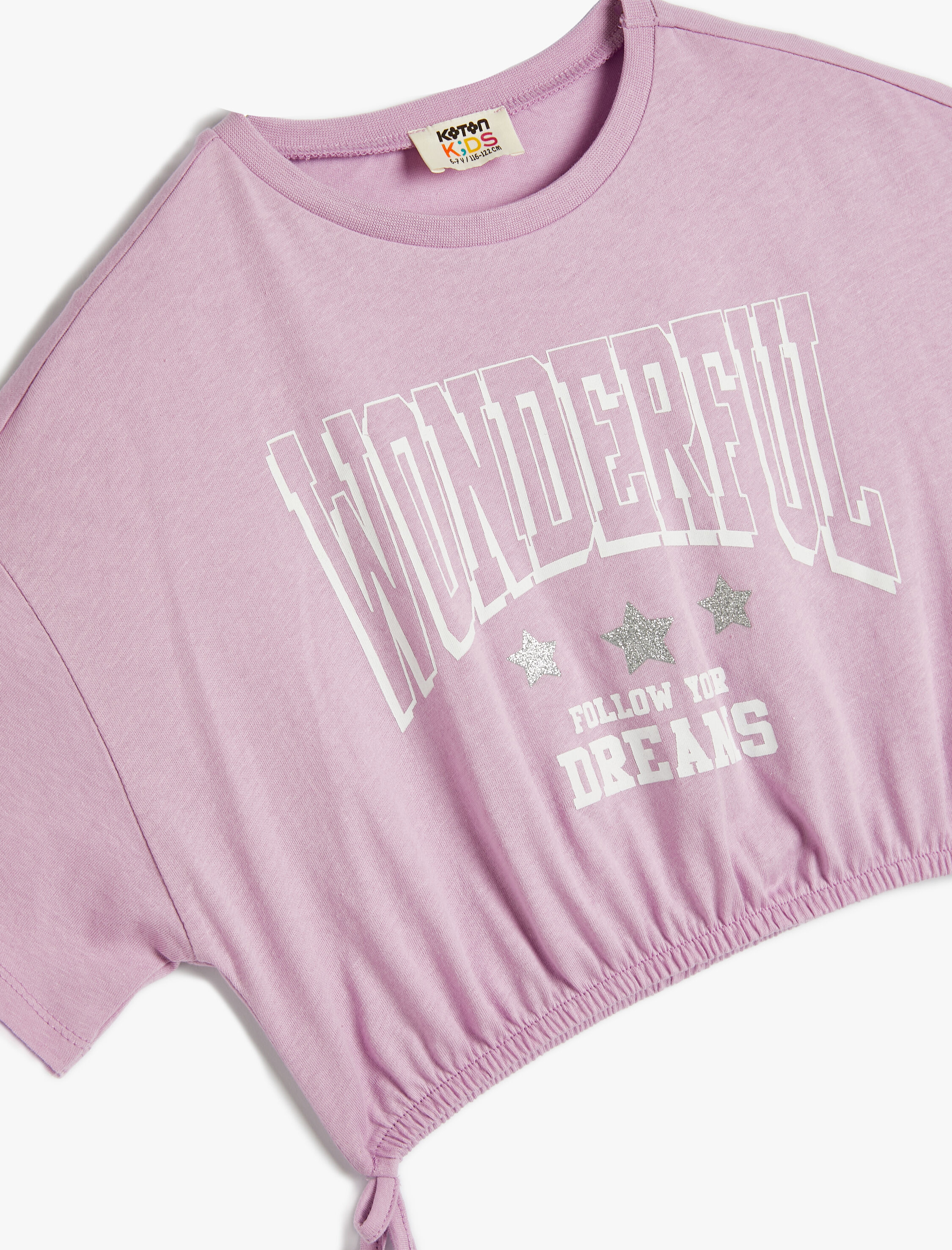  Kız Çocuk Crop Tişört Kısa Kollu Bisiklet Yaka Kolej Baskılı Pamuklu