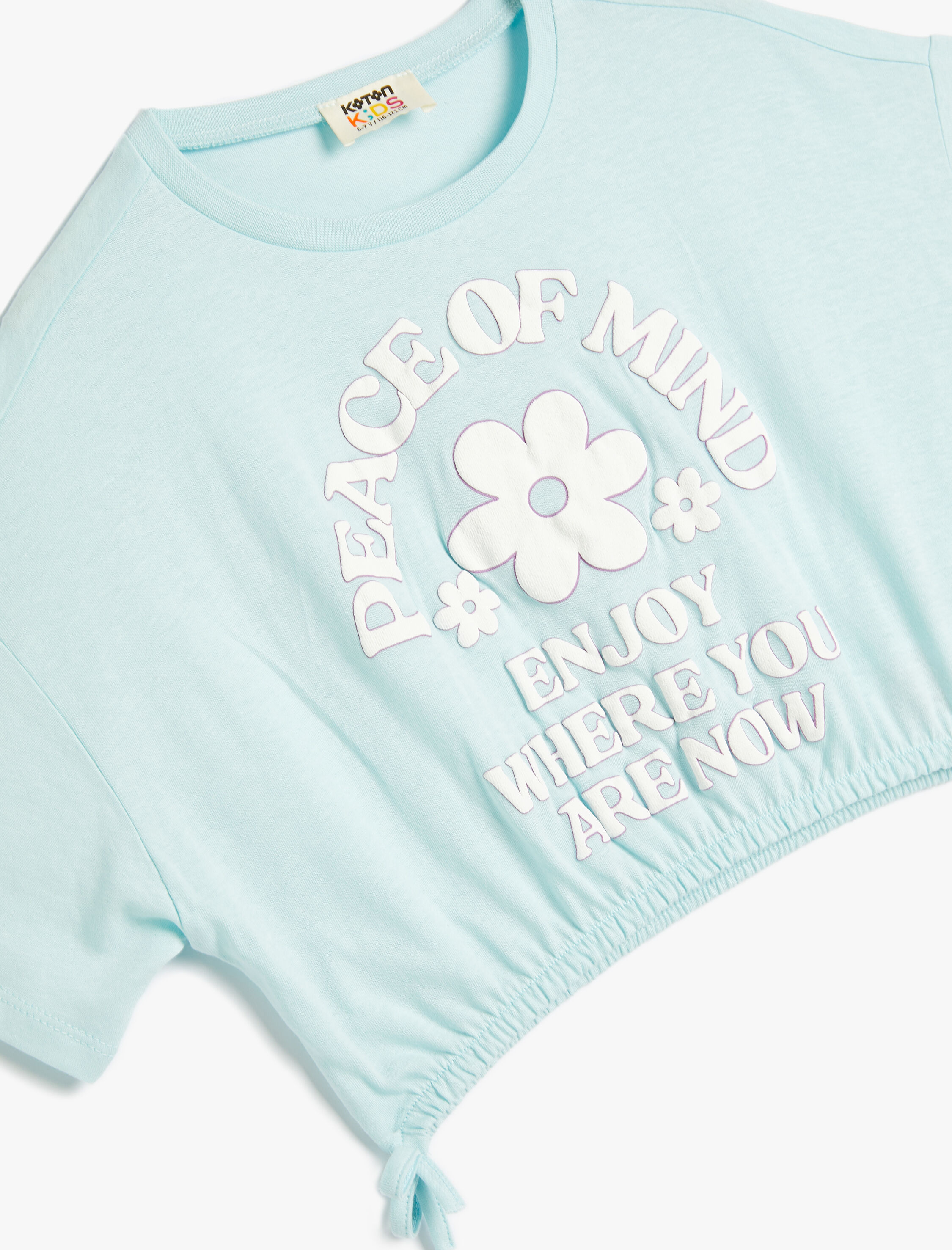  Kız Çocuk Crop Tişört Kısa Kollu Bisiklet Yaka Slogan Baskılı Pamuklu