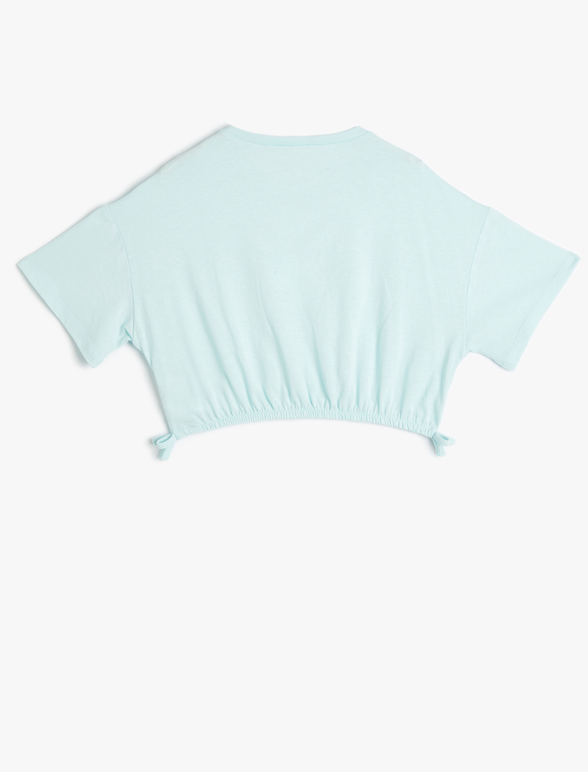  Kız Çocuk Crop Tişört Kısa Kollu Bisiklet Yaka Slogan Baskılı Pamuklu