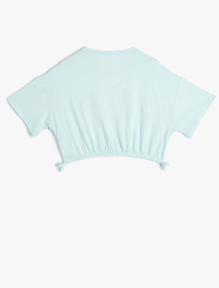 Kız Çocuk Crop Tişört Kısa Kollu Bisiklet Yaka Slogan Baskılı Pamuklu