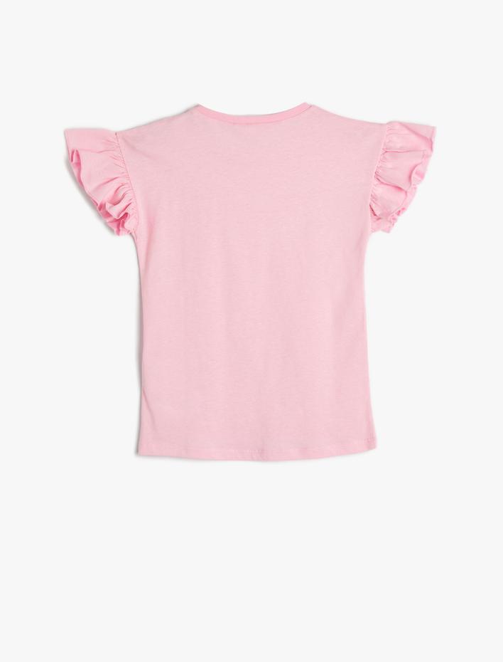 Kız Çocuk Basic Tişört Bisiklet Yaka Fırfır Kollu Pamuklu